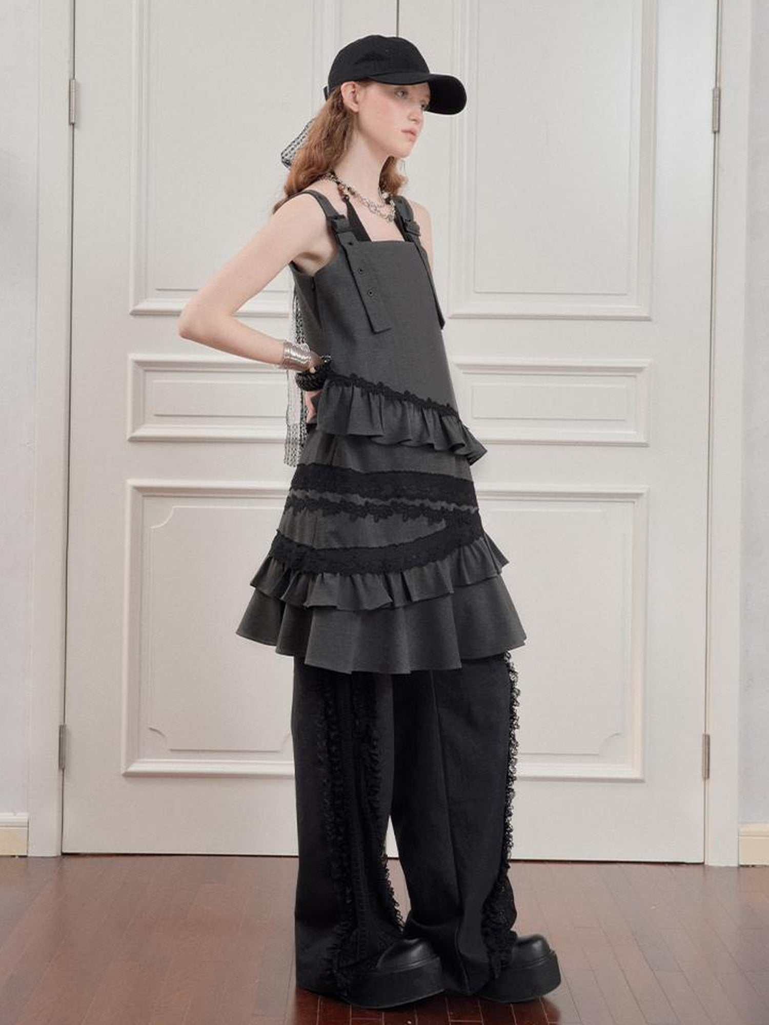 AnnoMundi Lace Trimmed Wide Leg Trousers with Artistic Flair