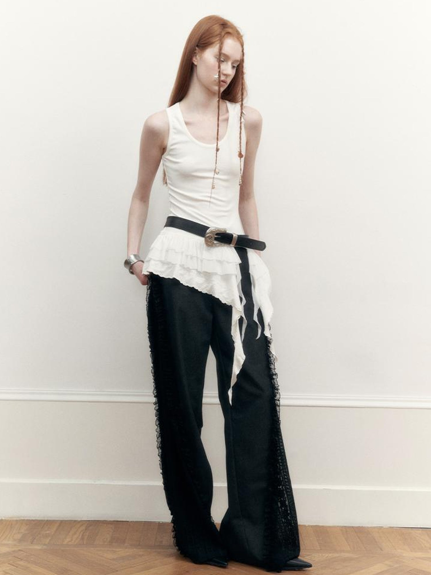 AnnoMundi Lace Trimmed Wide Leg Trousers with Artistic Flair
