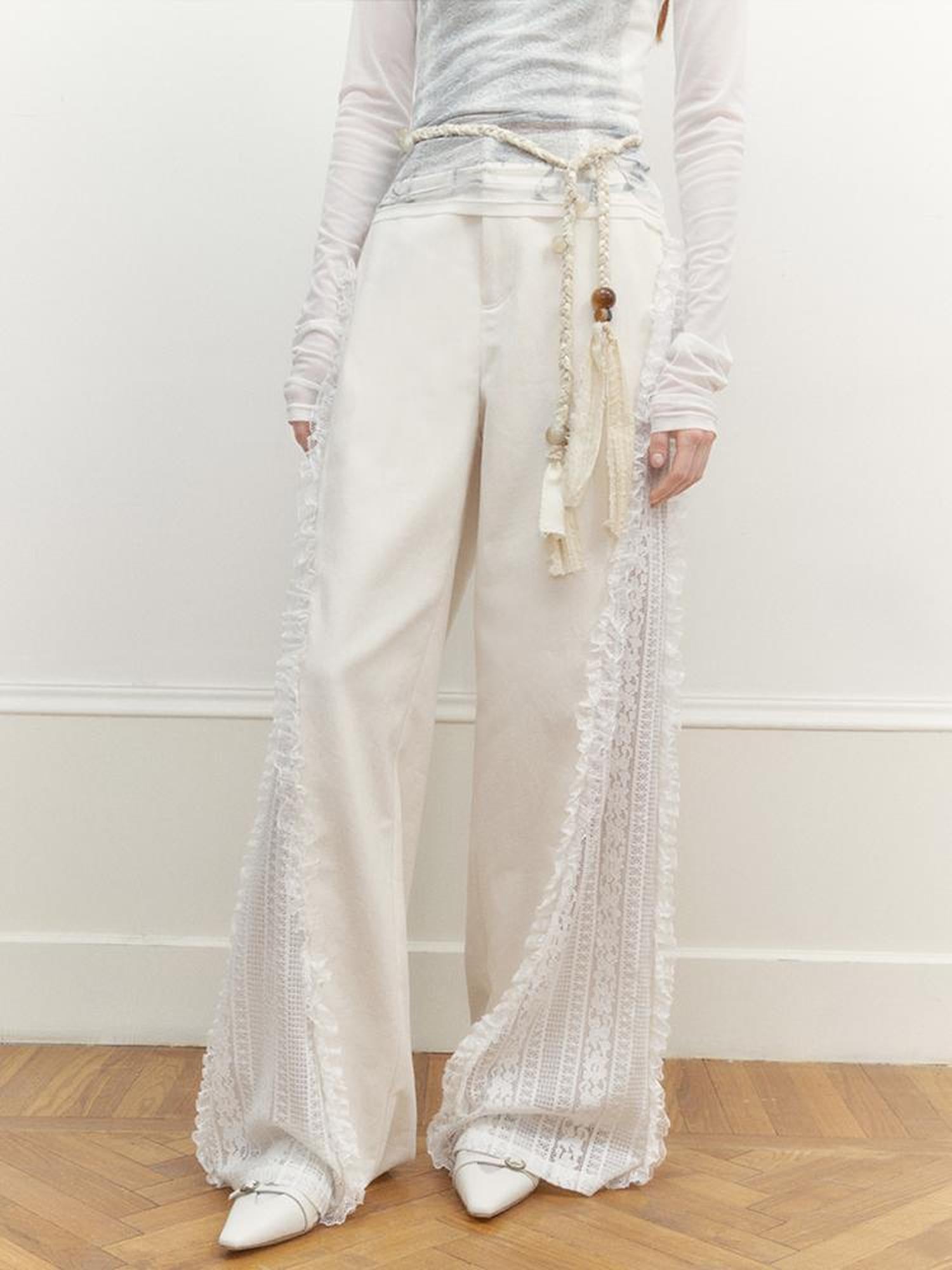 AnnoMundi Lace Trimmed Wide Leg Trousers with Artistic Flair