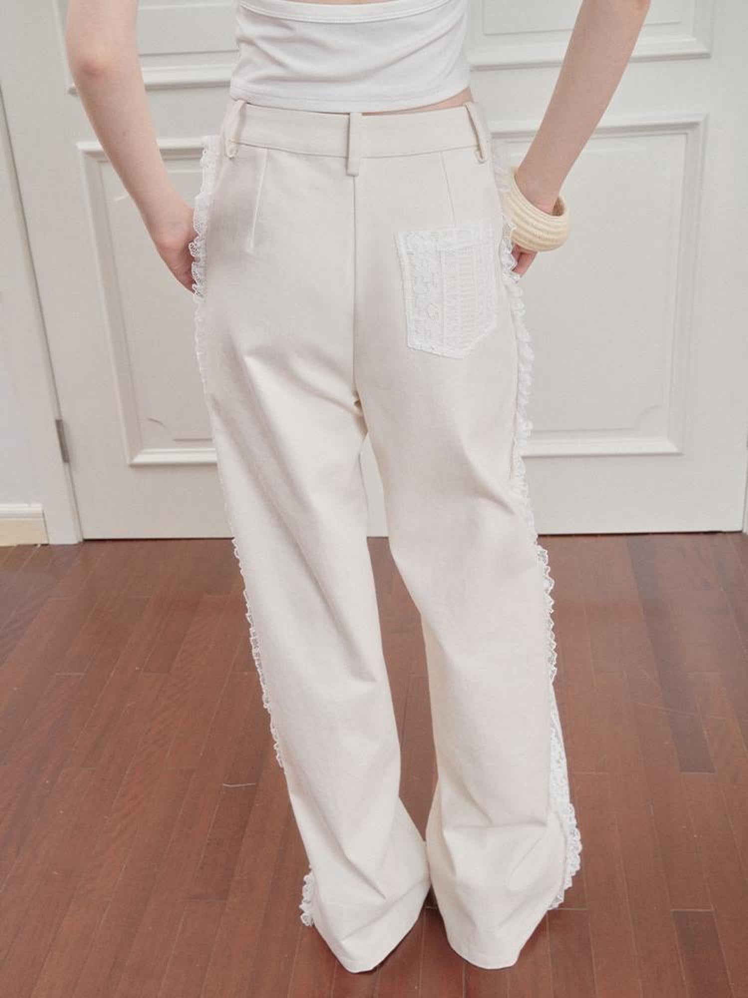 AnnoMundi Lace Trimmed Wide Leg Trousers with Artistic Flair