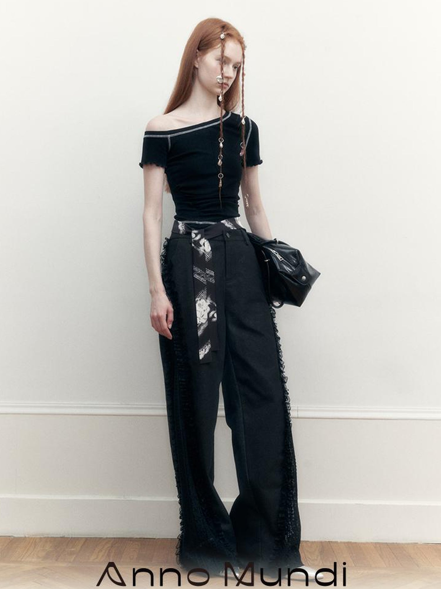 AnnoMundi Lace Trimmed Wide Leg Trousers with Artistic Flair