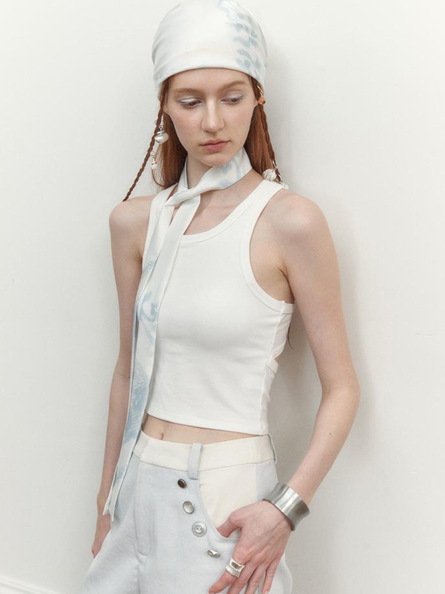 AnnoMundi Lace Weave Silk Like Print Scarf Bandana