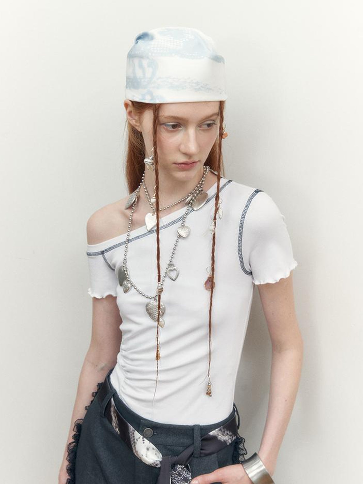 AnnoMundi Lace Weave Silk Like Print Scarf Bandana