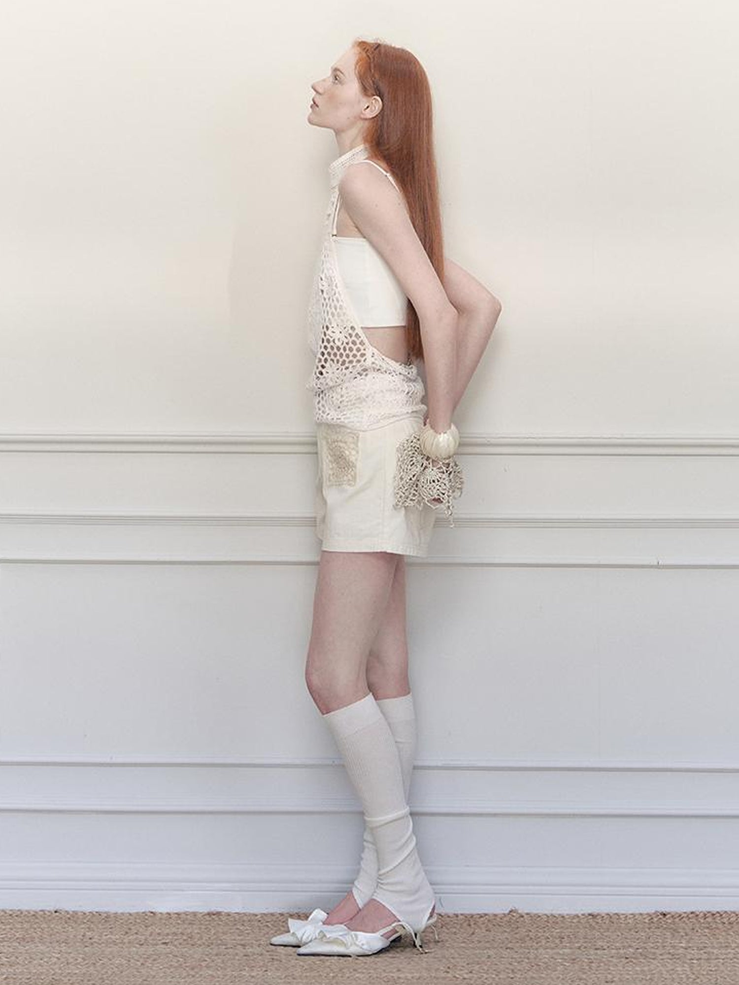 AnnoMundi Lacework Lattice Halter Top V-Neck T-Shirt Long Sleeve