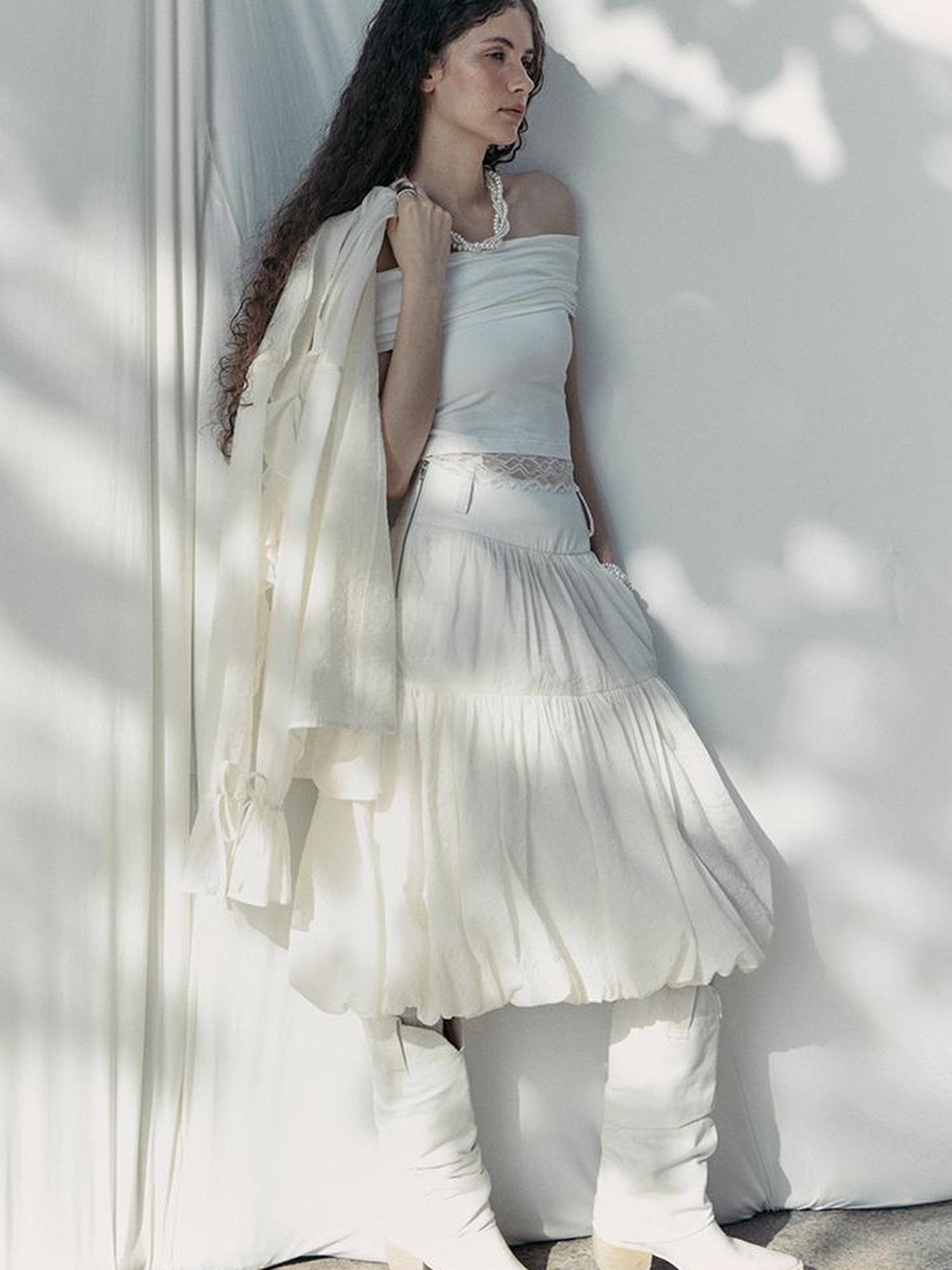 AnnoMundi Layered Floral Tulle Midi Skirt
