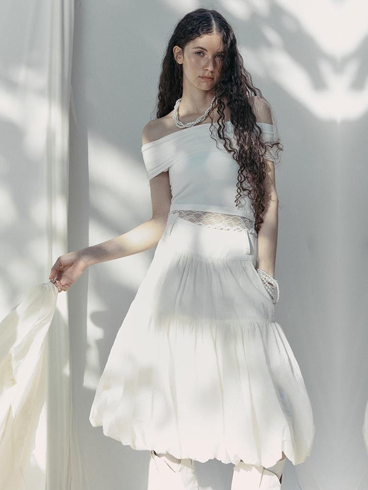 AnnoMundi Layered Floral Tulle Midi Skirt