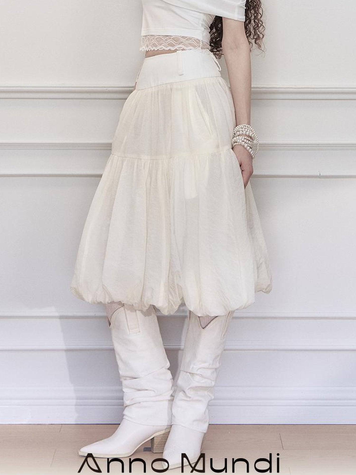 AnnoMundi Layered Floral Tulle Midi Skirt