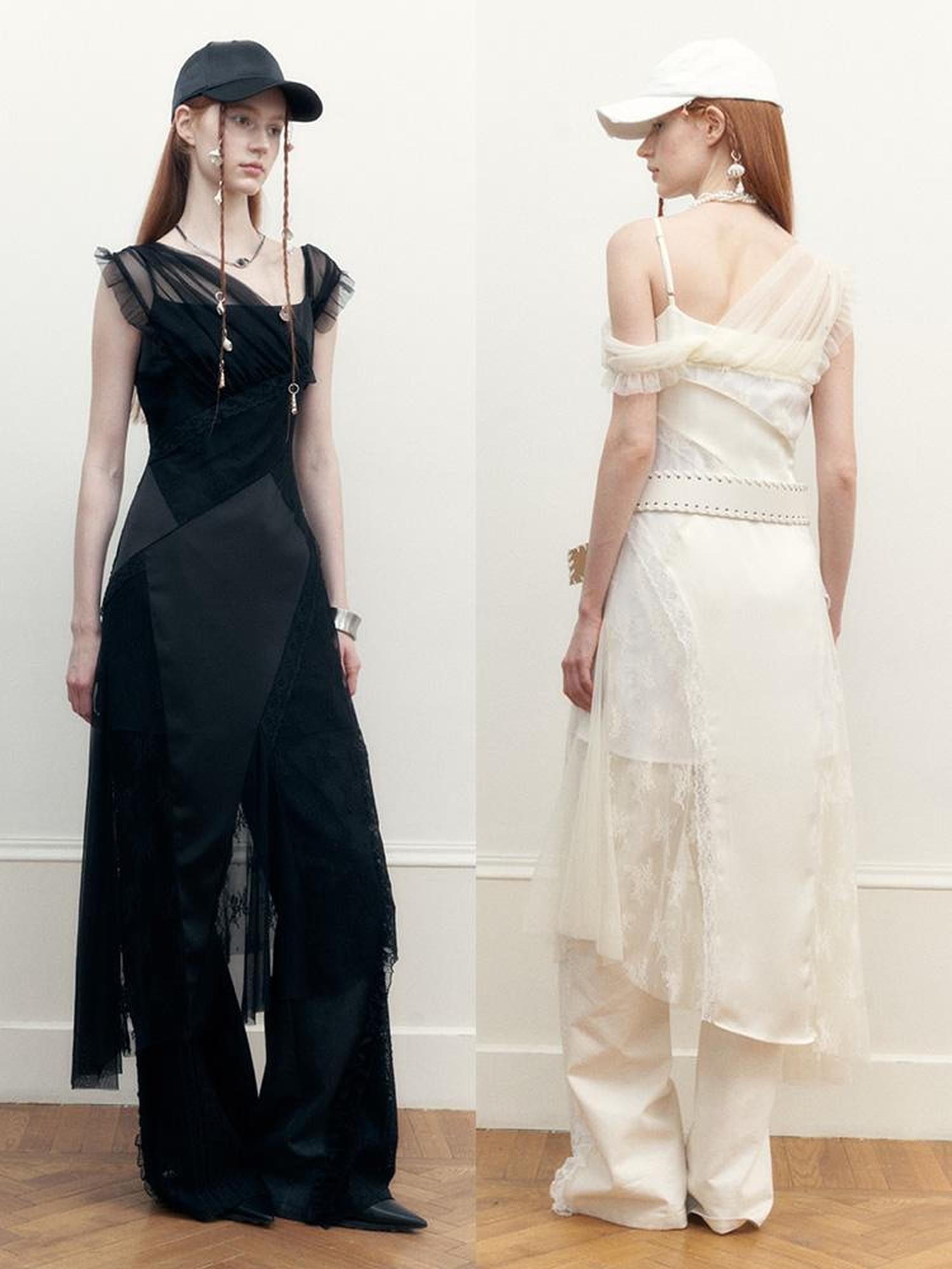 AnnoMundi Layered Lace Trimmed Sheer Maxi Dress