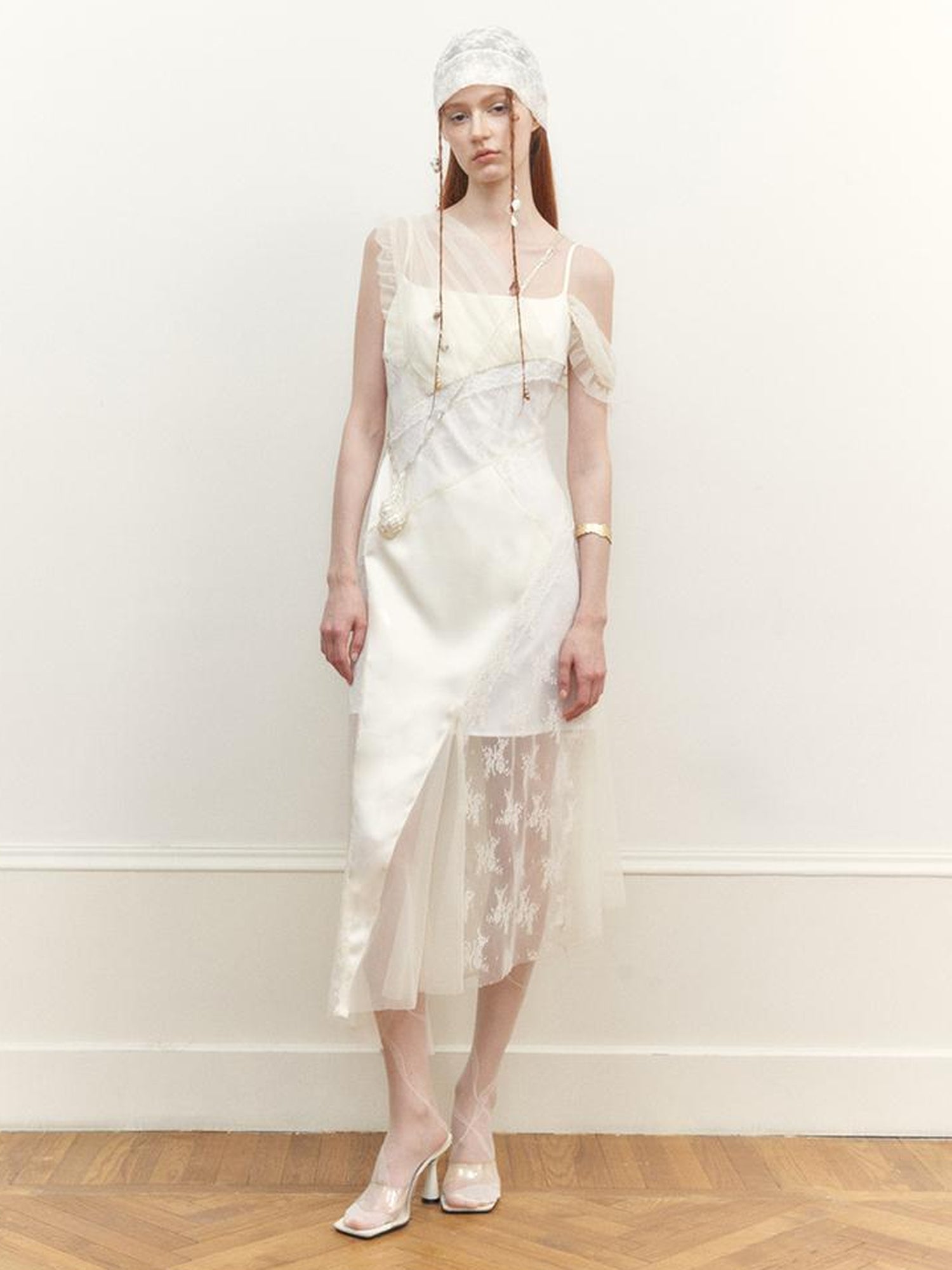 AnnoMundi Layered Lace Trimmed Sheer Maxi Dress