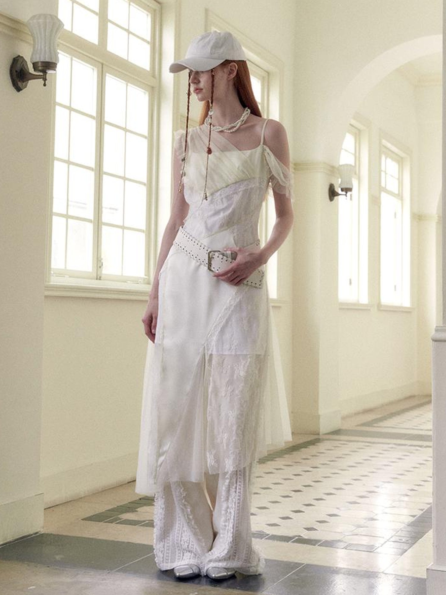 AnnoMundi Layered Lace Trimmed Sheer Maxi Dress