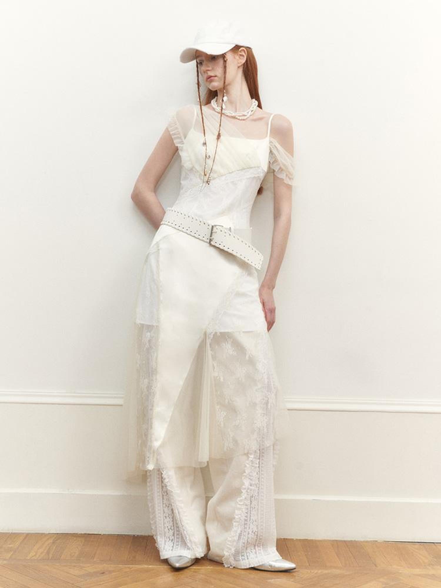 AnnoMundi Layered Lace Trimmed Sheer Maxi Dress