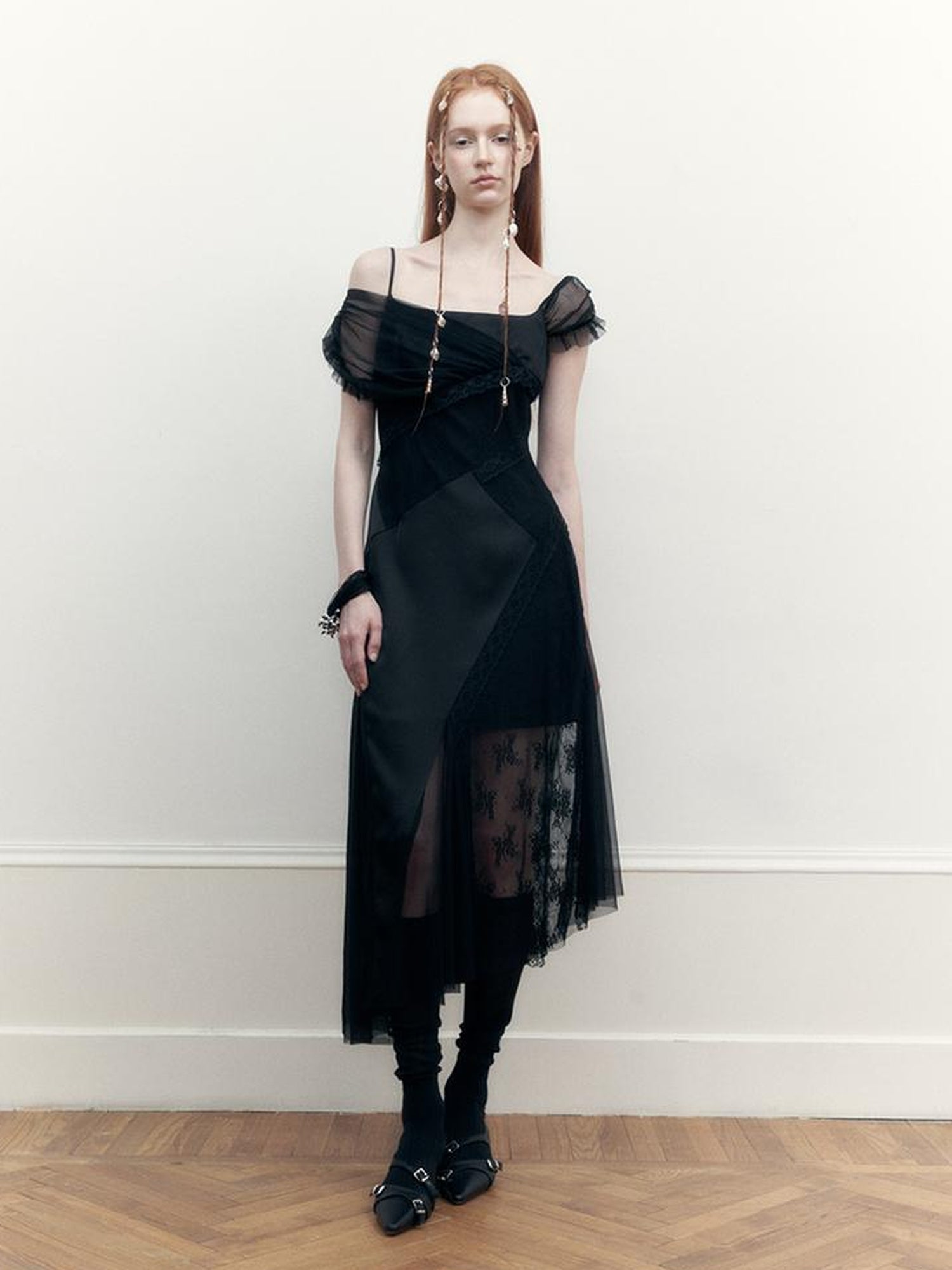 AnnoMundi Layered Lace Trimmed Sheer Maxi Dress