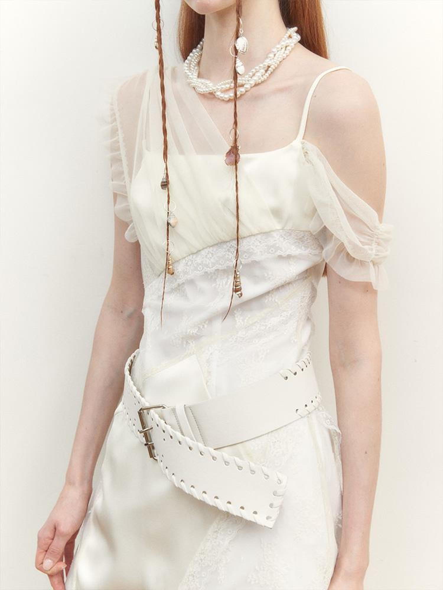 AnnoMundi Layered Lace Trimmed Sheer Maxi Dress