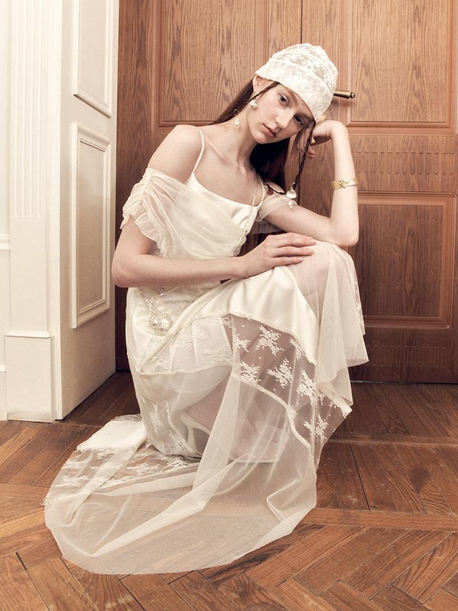 AnnoMundi Layered Lace Trimmed Sheer Maxi Dress