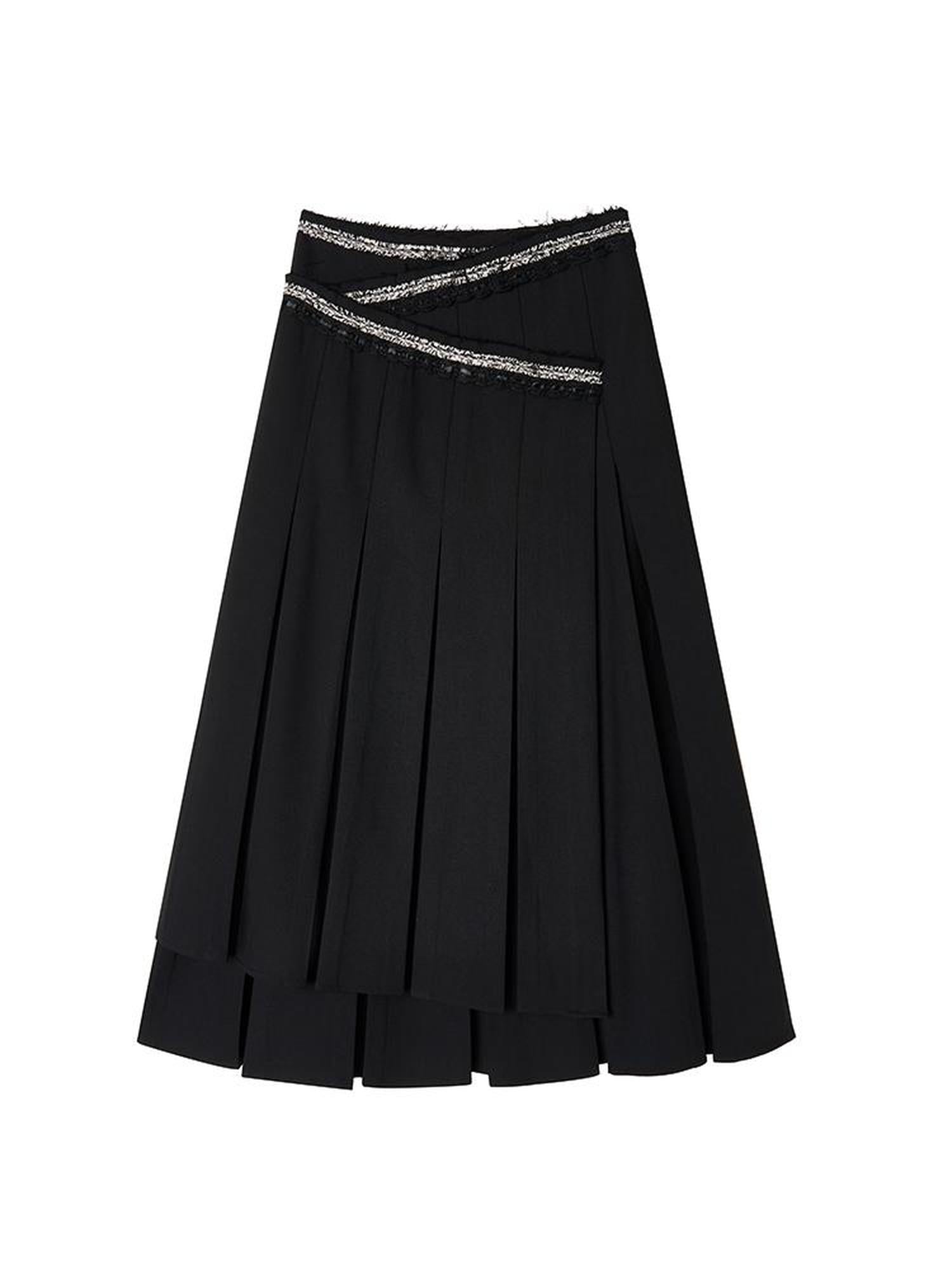 AnnoMundi Layered Pleated Midi Skirt High Waist A Line Black