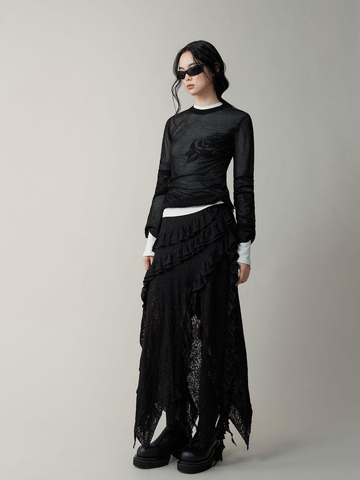 AnnoMundi Layered Romance Irregular White Midi Skirt