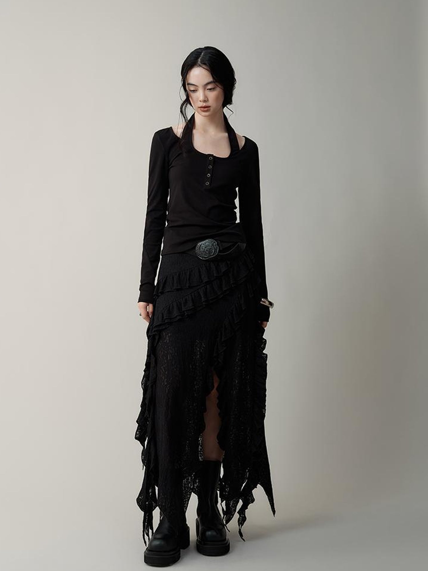 AnnoMundi Layered Romance Irregular White Midi Skirt