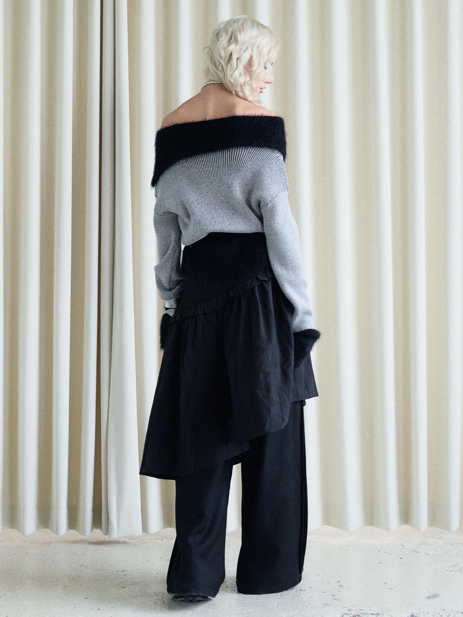 AnnoMundi Lazy Drape Long Hair Faux Mink Trimmed Knit Sweater
