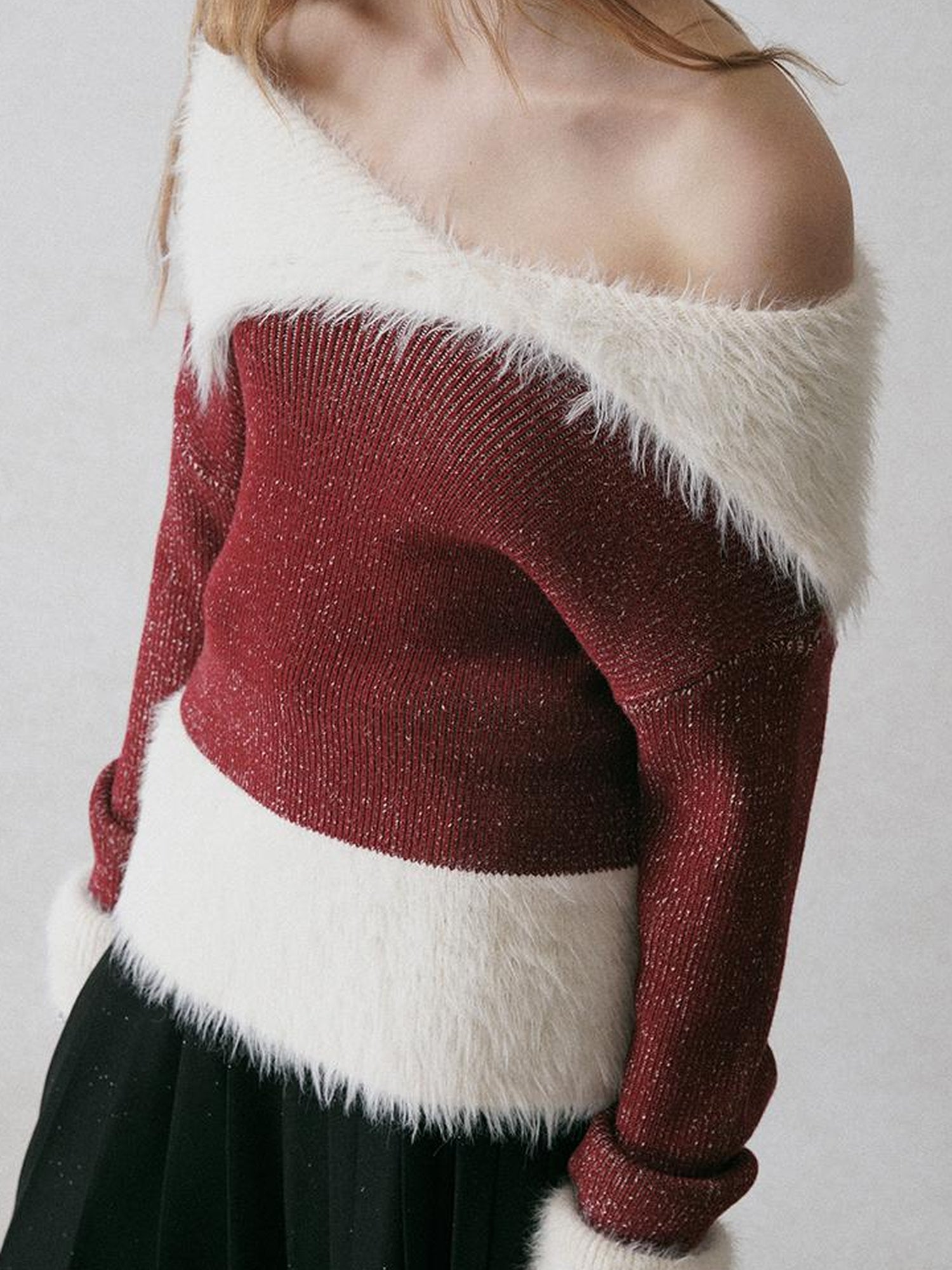 AnnoMundi Lazy Drape Long Hair Faux Mink Trimmed Knit Sweater