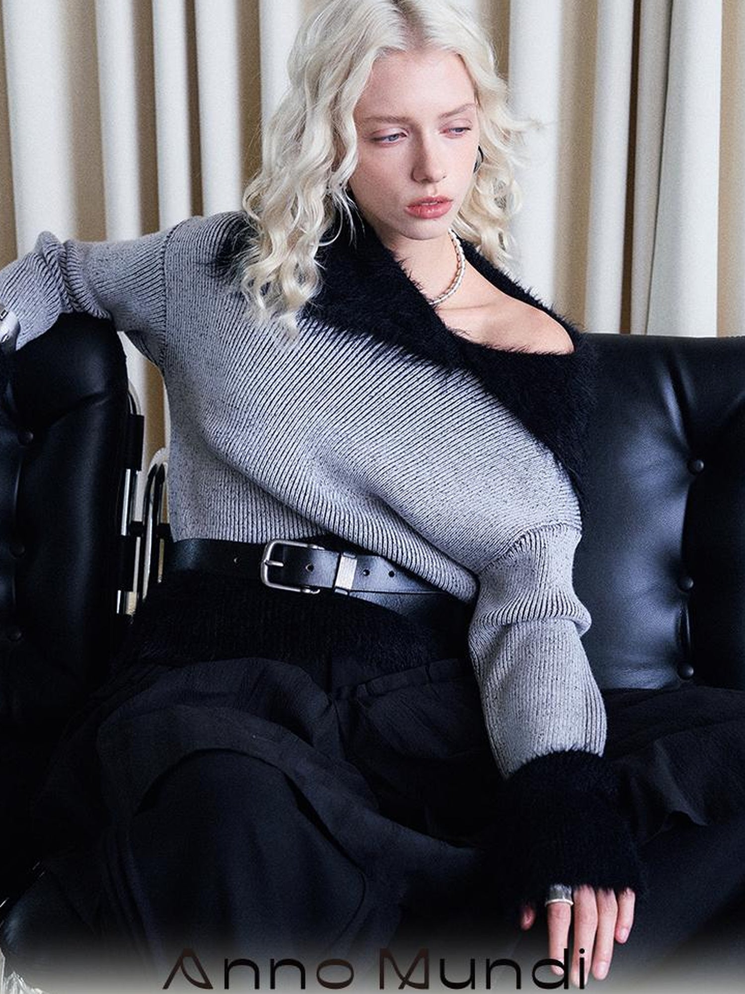 AnnoMundi Lazy Drape Long Hair Faux Mink Trimmed Knit Sweater