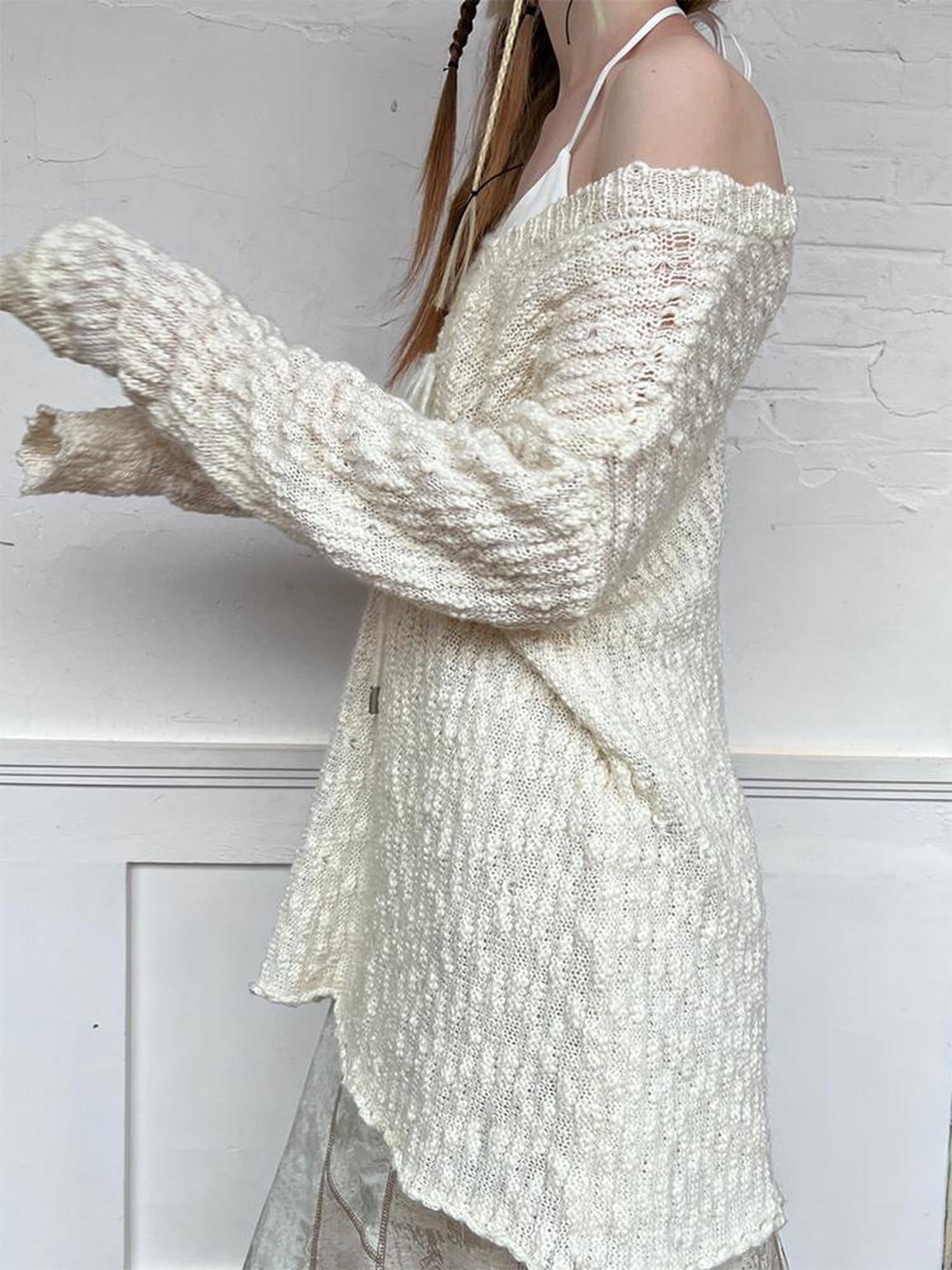 AnnoMundi Lazy Knit V-Neck Textured Cotton Top