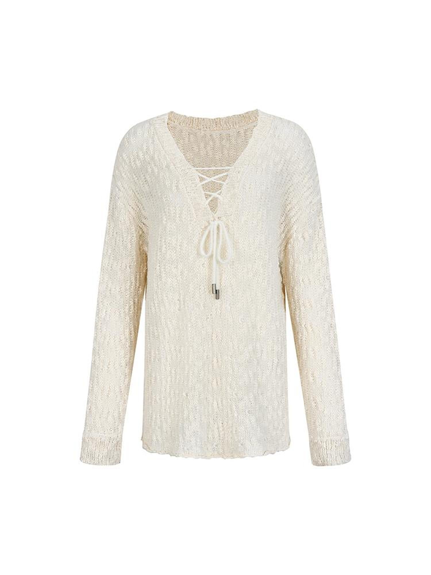 AnnoMundi Lazy Knit V-Neck Textured Cotton Top