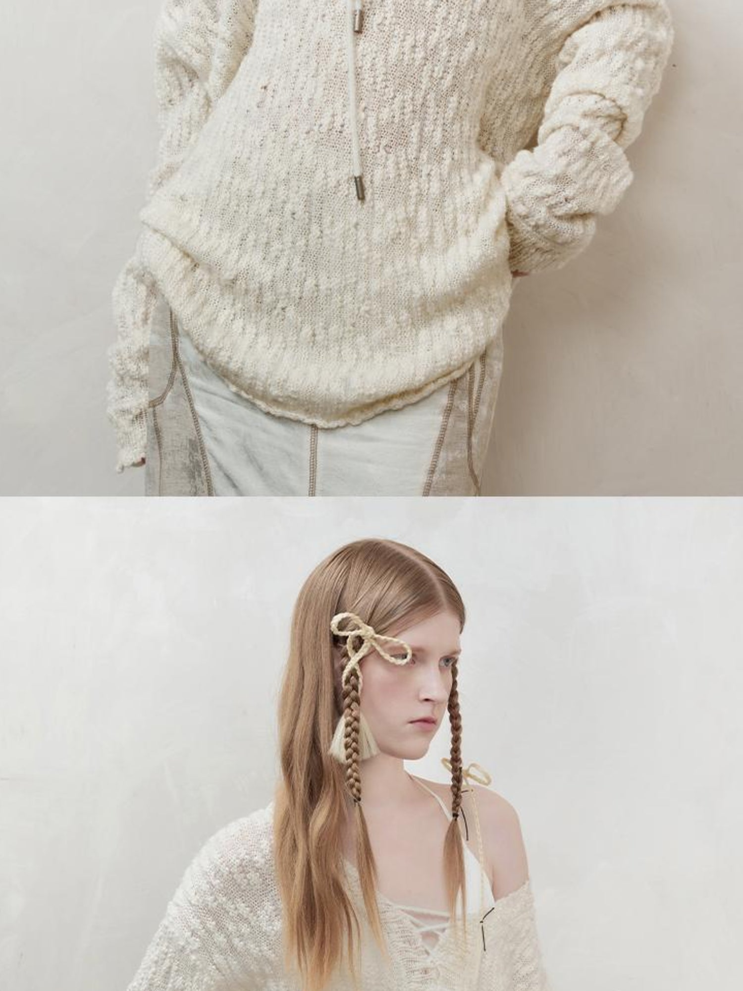 AnnoMundi Lazy Knit V-Neck Textured Cotton Top