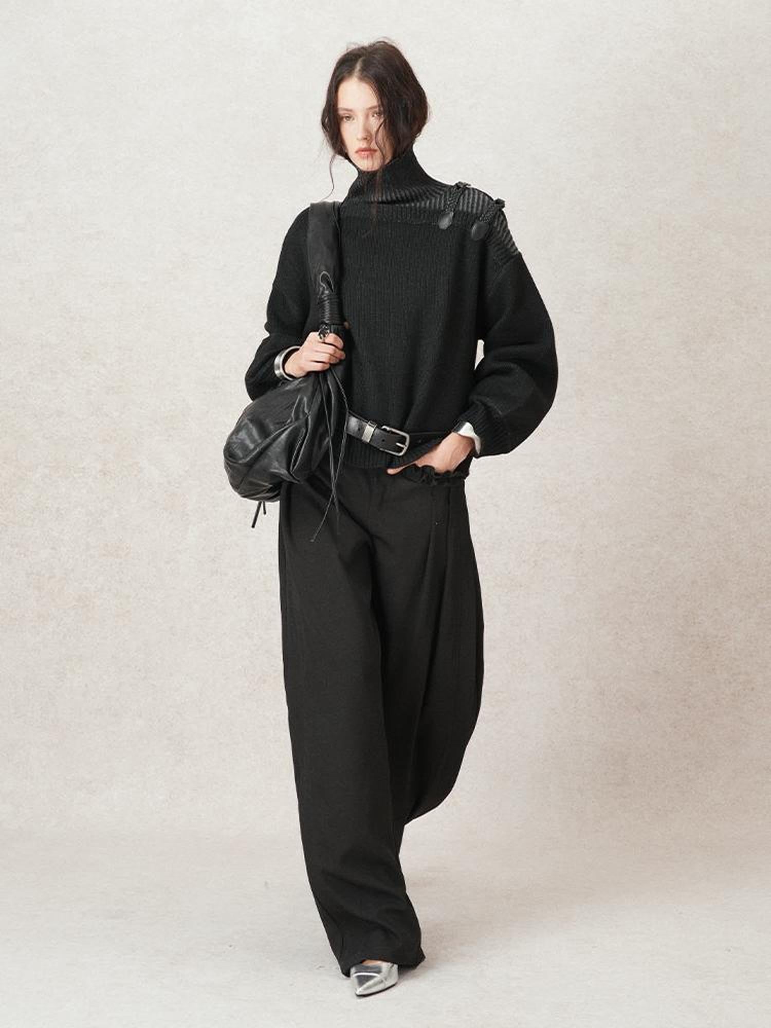 AnnoMundi Lazy Pleated Wide Leg Trousers with Adjustable Waist