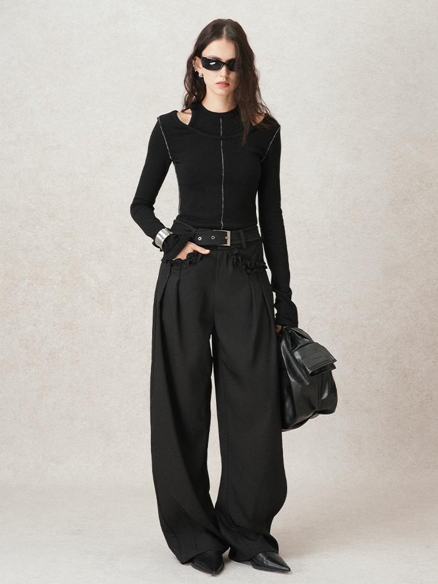 AnnoMundi Lazy Pleated Wide Leg Trousers with Adjustable Waist