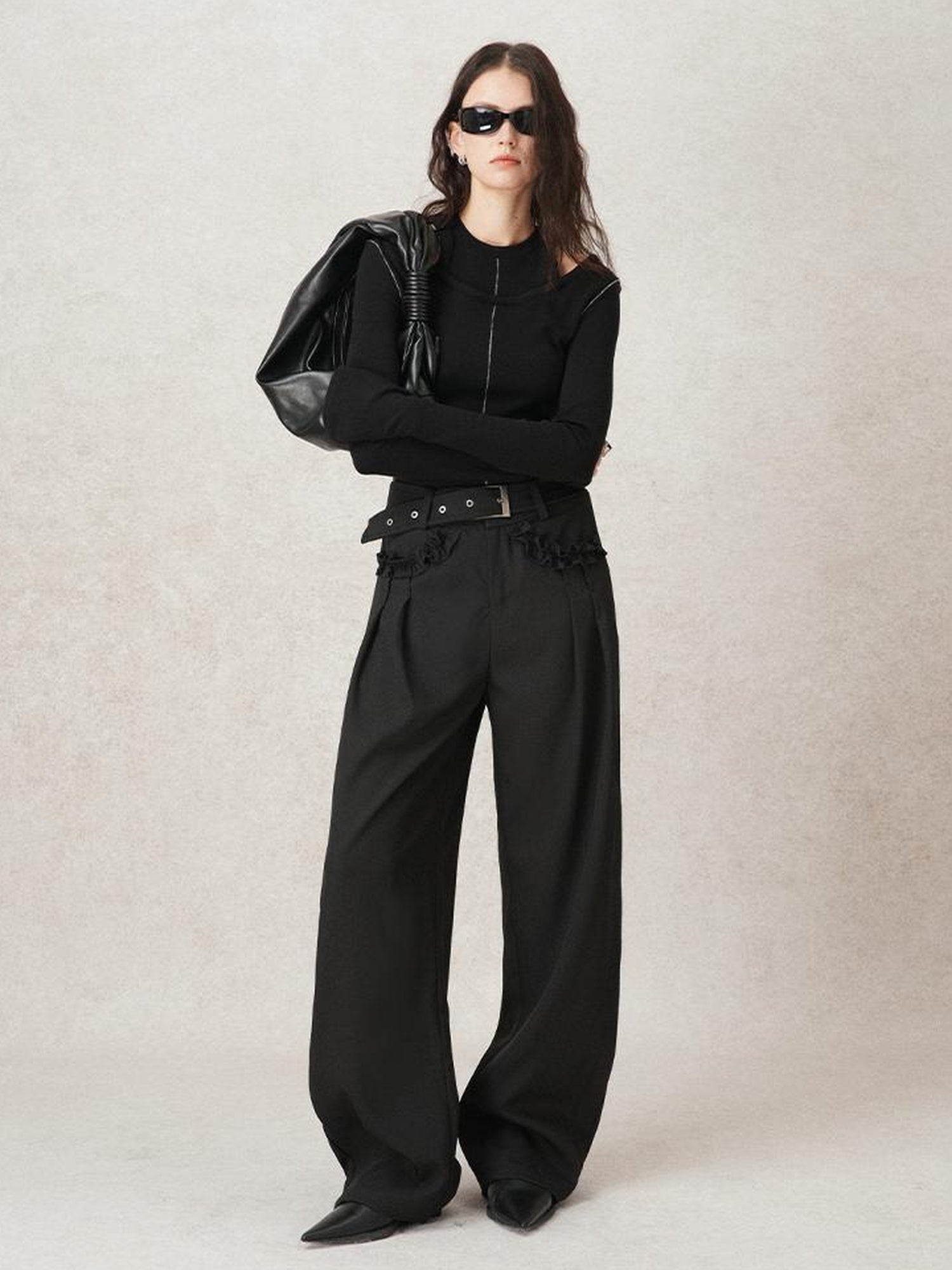 AnnoMundi Lazy Pleated Wide Leg Trousers with Adjustable Waist