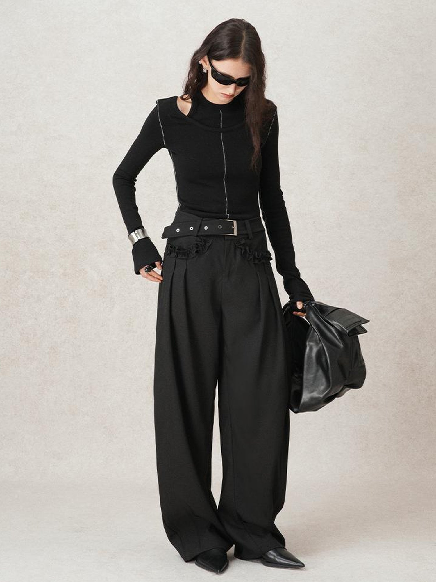 AnnoMundi Lazy Pleated Wide Leg Trousers with Adjustable Waist