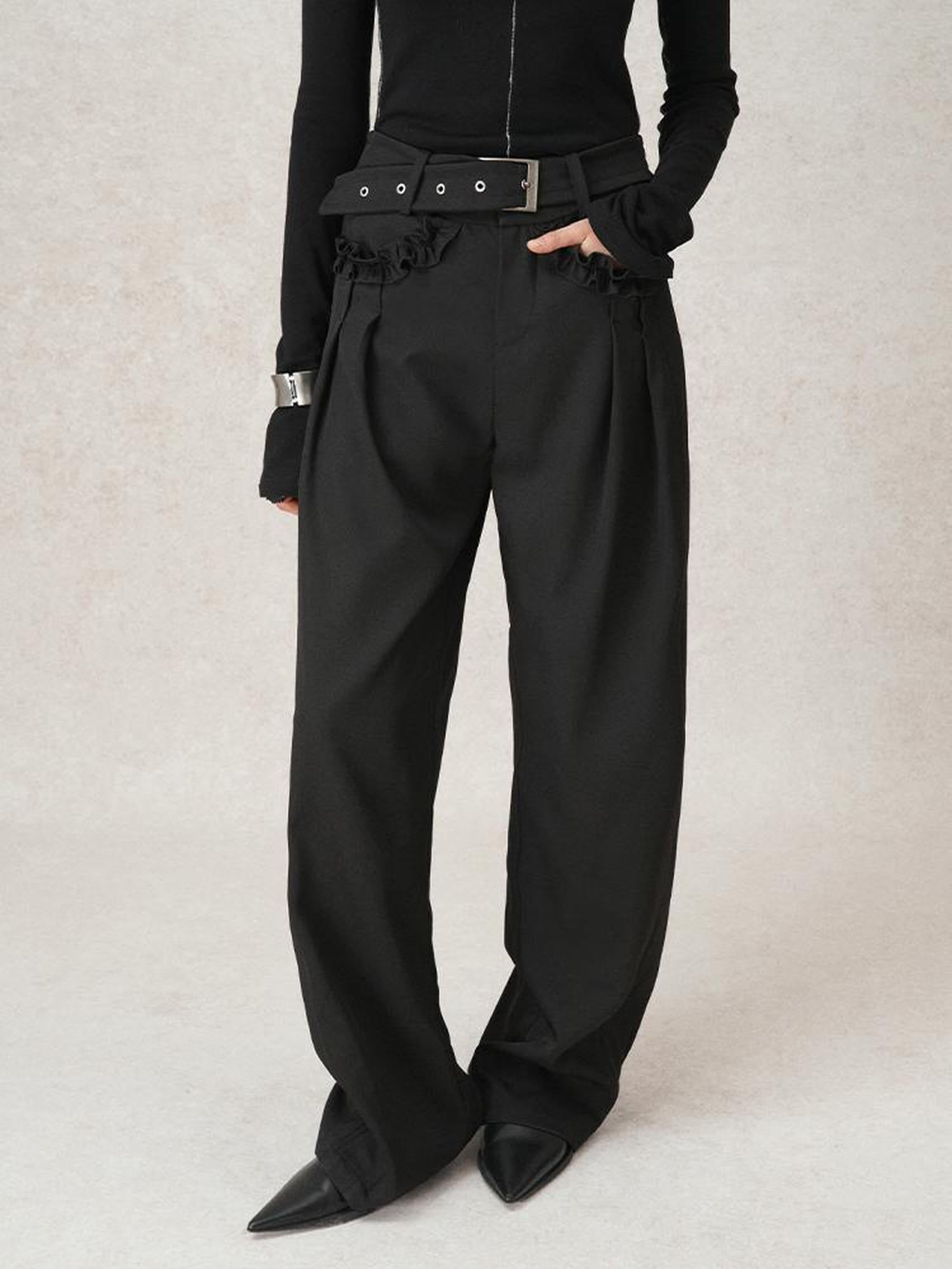AnnoMundi Lazy Pleated Wide Leg Trousers with Adjustable Waist