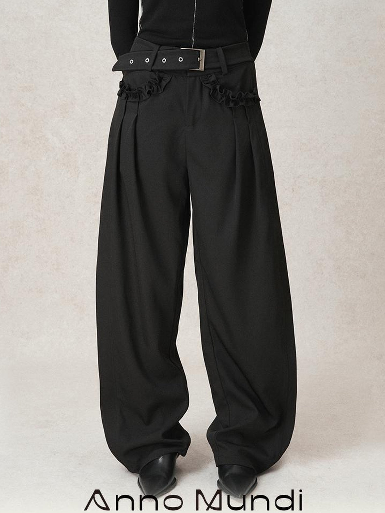 AnnoMundi Lazy Pleated Wide Leg Trousers with Adjustable Waist