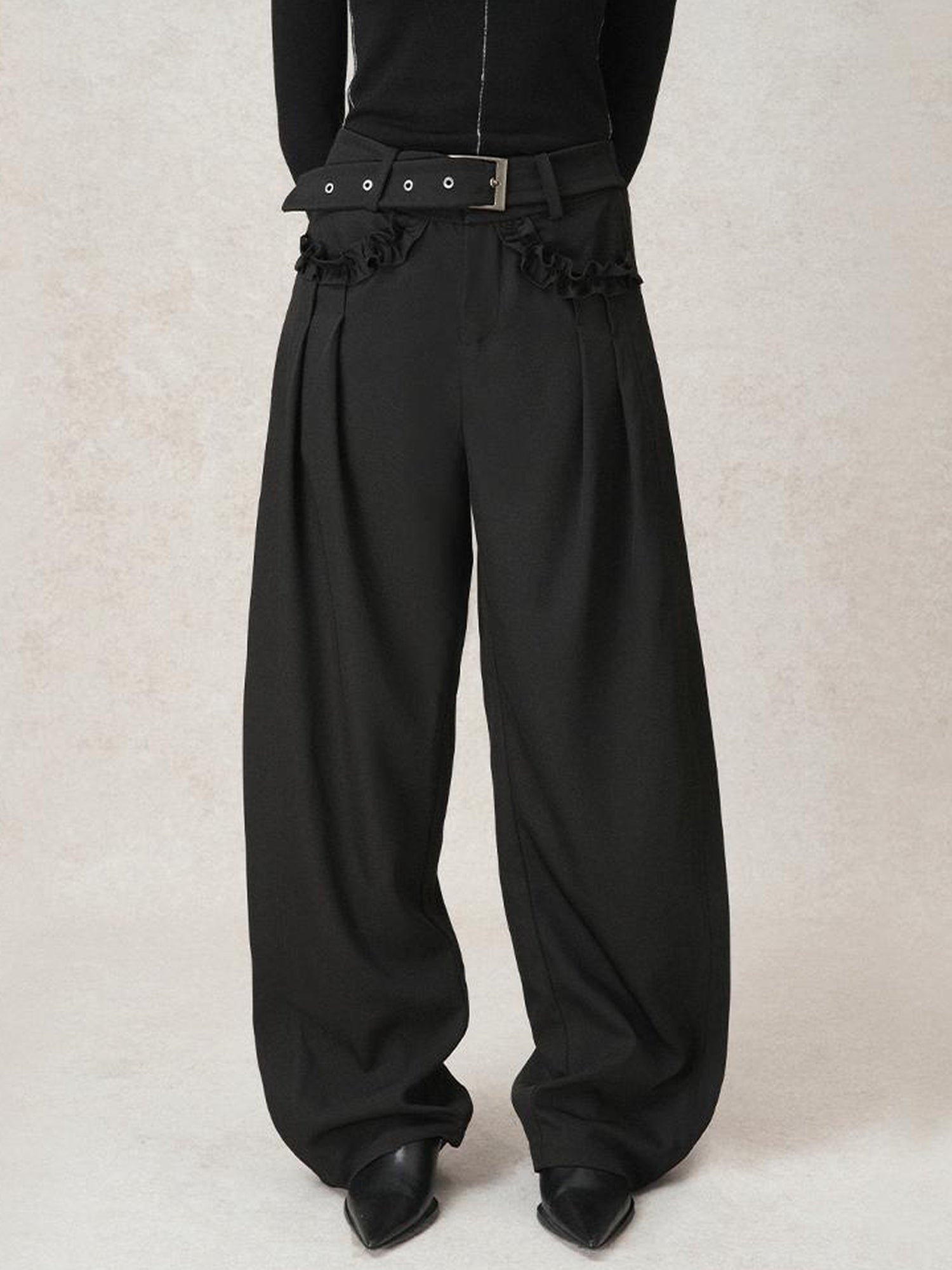 AnnoMundi Lazy Pleated Wide Leg Trousers with Adjustable Waist