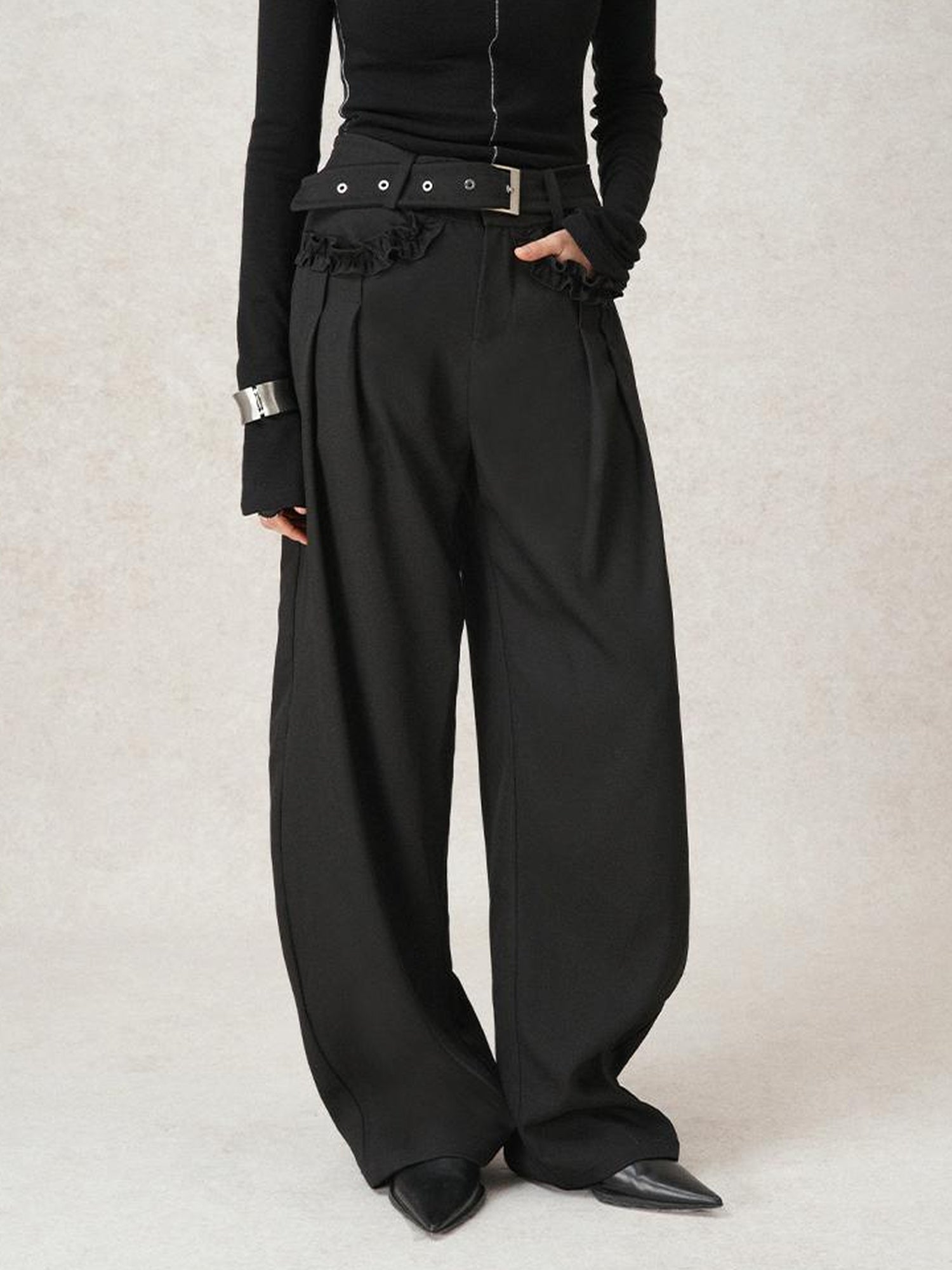 AnnoMundi Lazy Pleated Wide Leg Trousers with Adjustable Waist