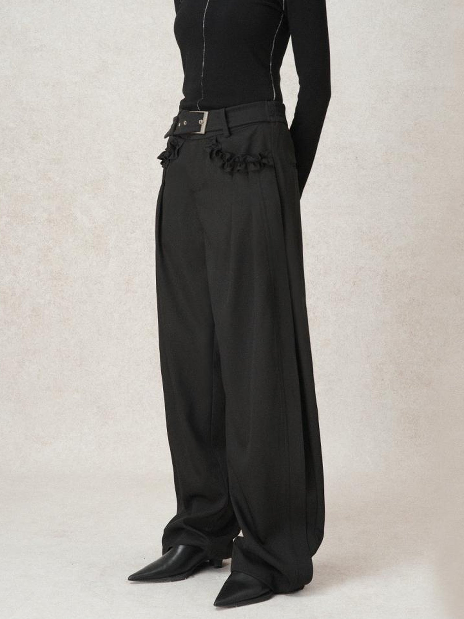 AnnoMundi Lazy Pleated Wide Leg Trousers with Adjustable Waist
