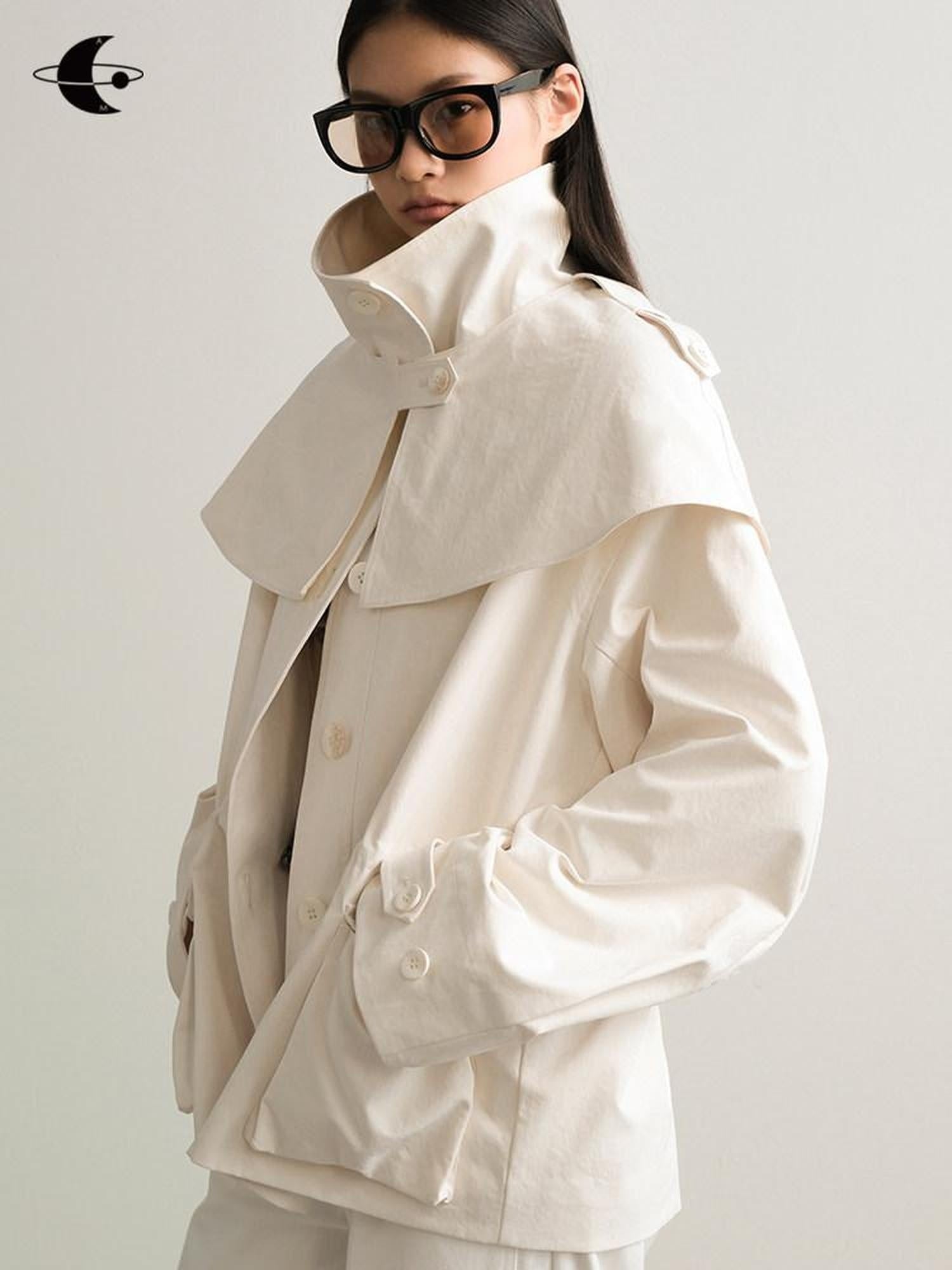 AnnoMundi Lightweight Drawstring Casual Straight Fit Midlength Stand Collar Women Jacket