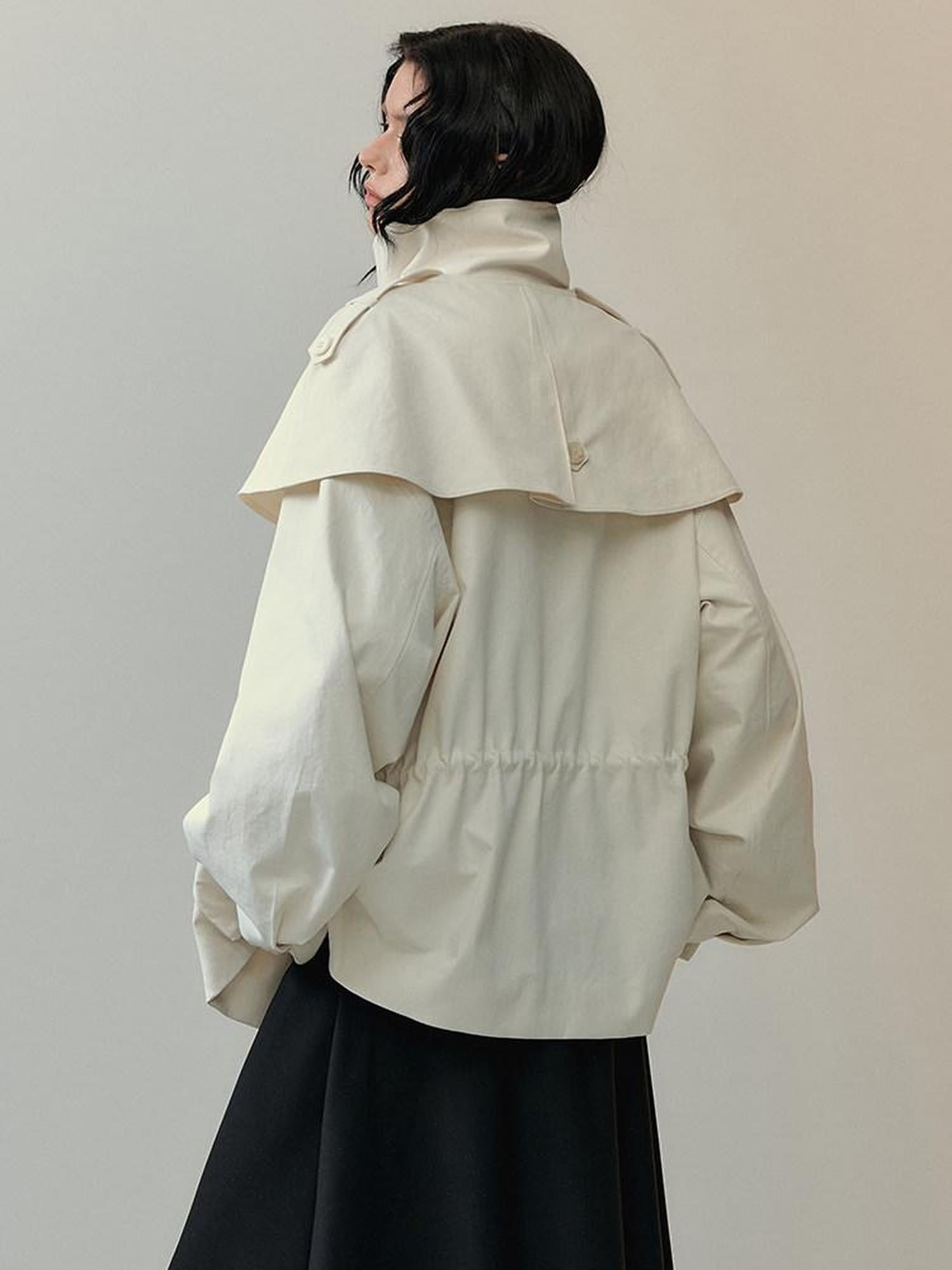 AnnoMundi Lightweight Drawstring Casual Straight Fit Midlength Stand Collar Women Jacket