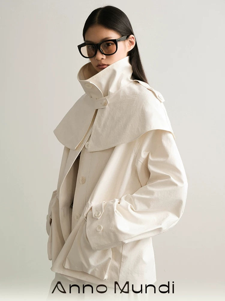 AnnoMundi Lightweight Drawstring Casual Straight Fit Midlength Stand Collar Women Jacket