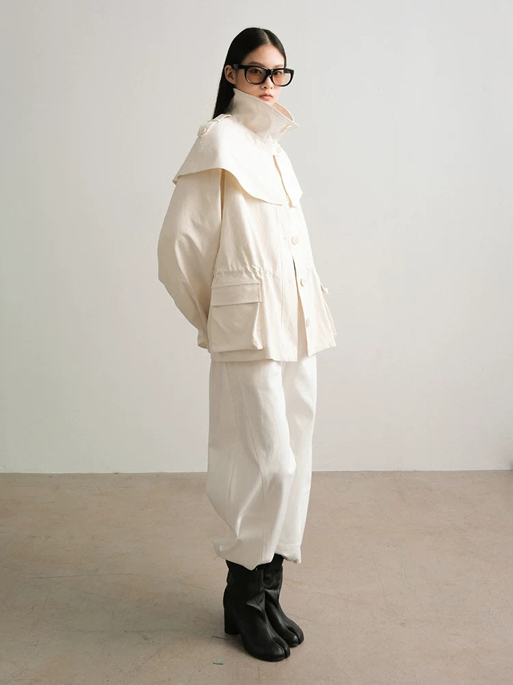 AnnoMundi Lightweight Drawstring Casual Straight Fit Midlength Stand Collar Women Jacket