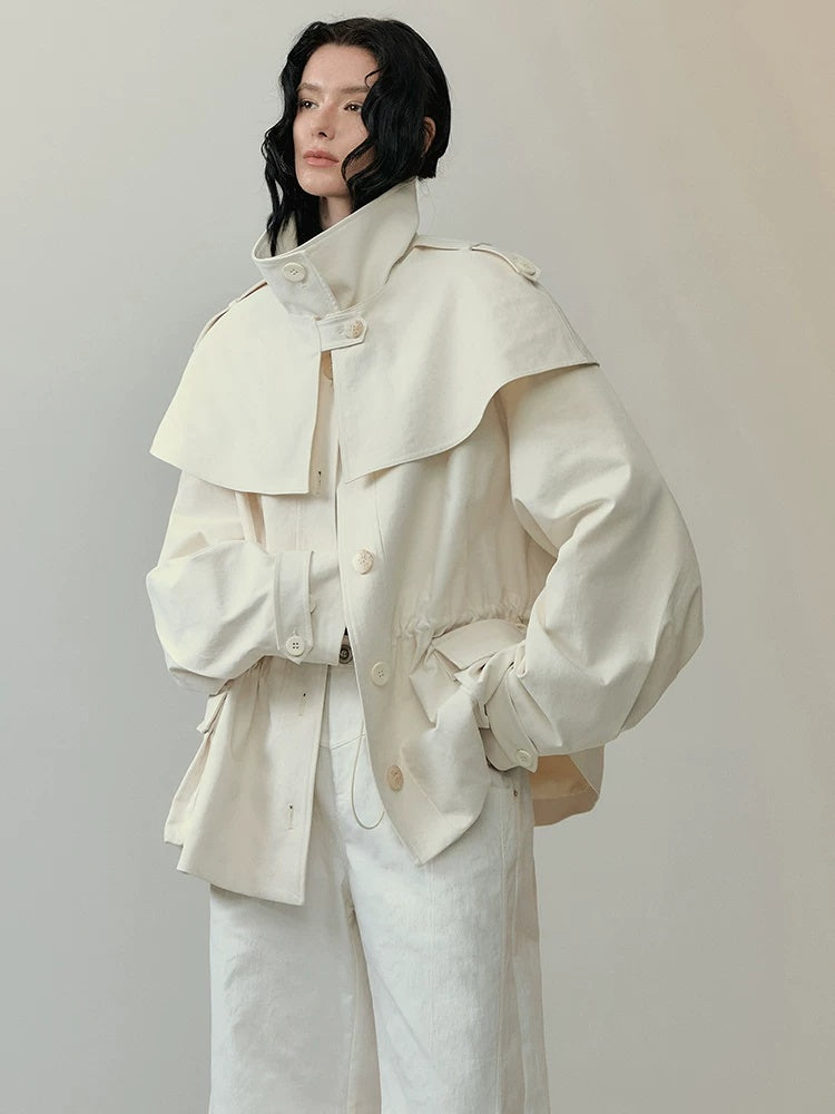 AnnoMundi Lightweight Drawstring Casual Straight Fit Midlength Stand Collar Women Jacket