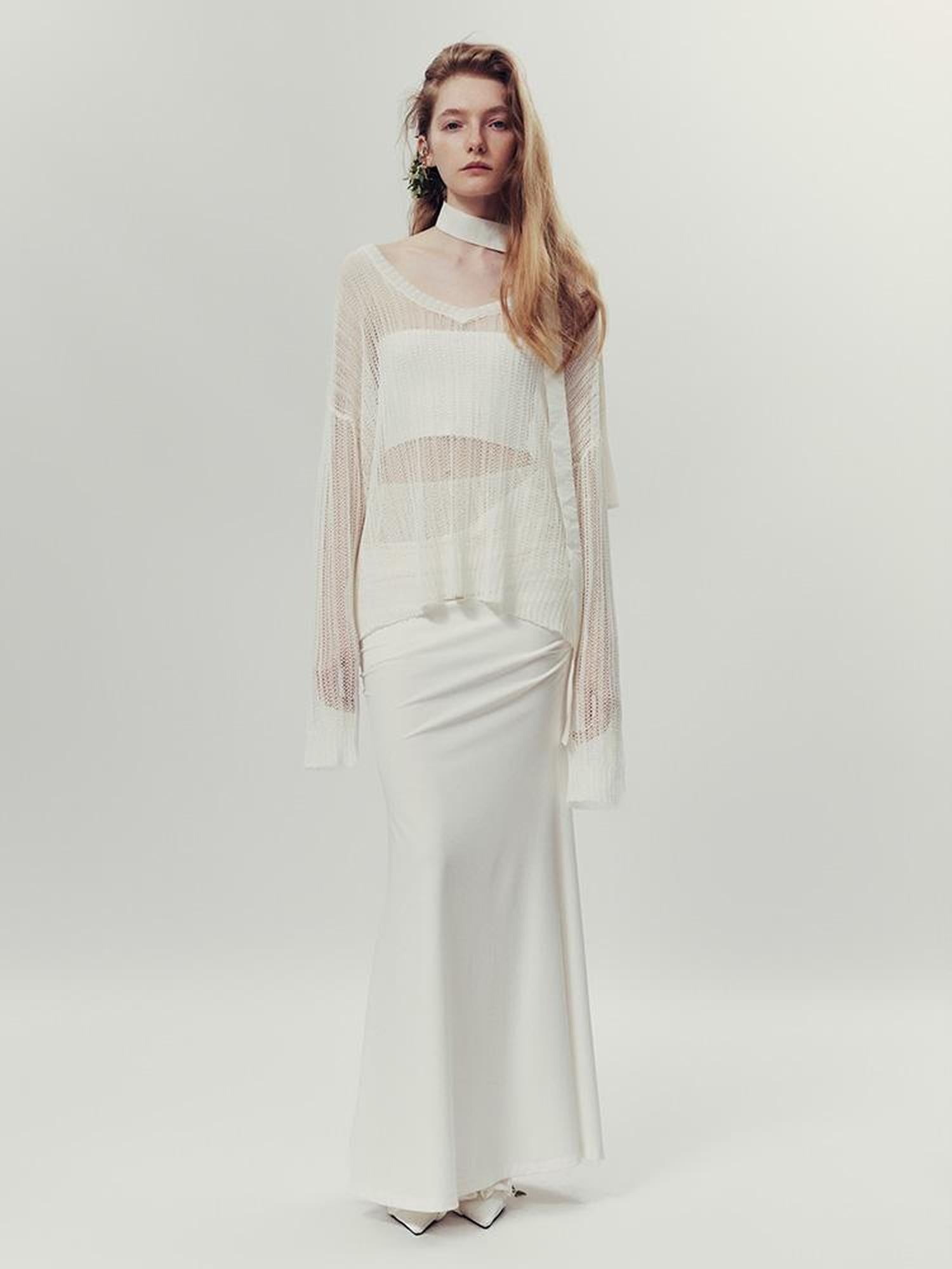 AnnoMundi Lightweight Knit Summer Cover Up V-Neck T-Shirt Long Sleeve