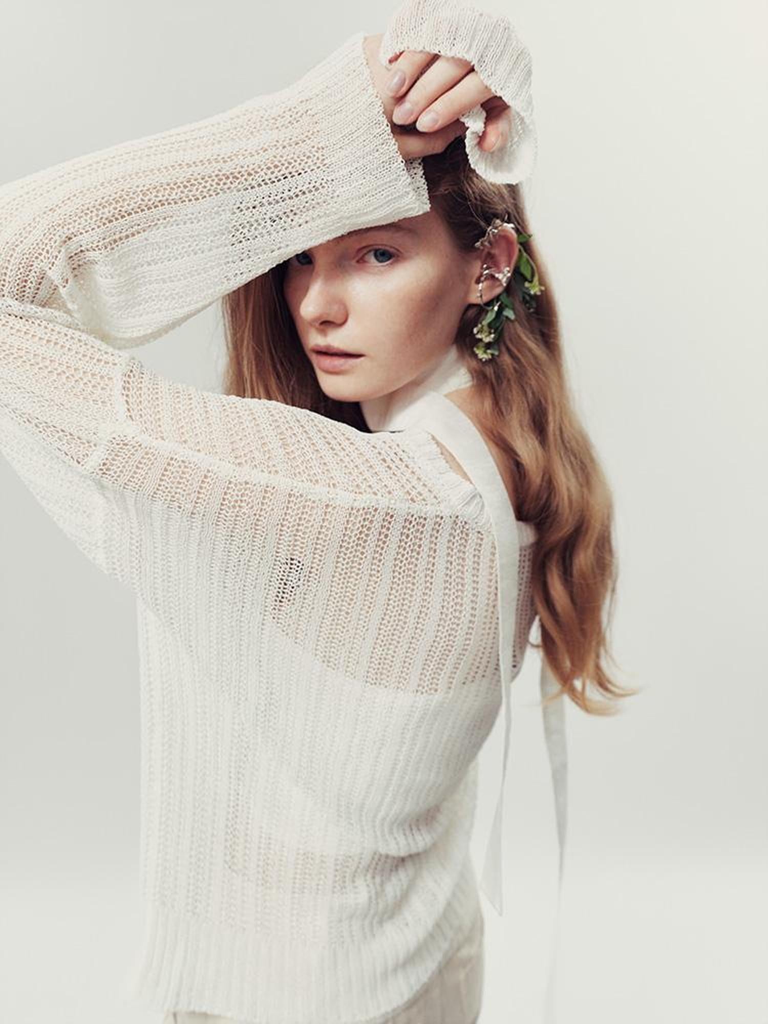 AnnoMundi Lightweight Knit Summer Cover Up V-Neck T-Shirt Long Sleeve