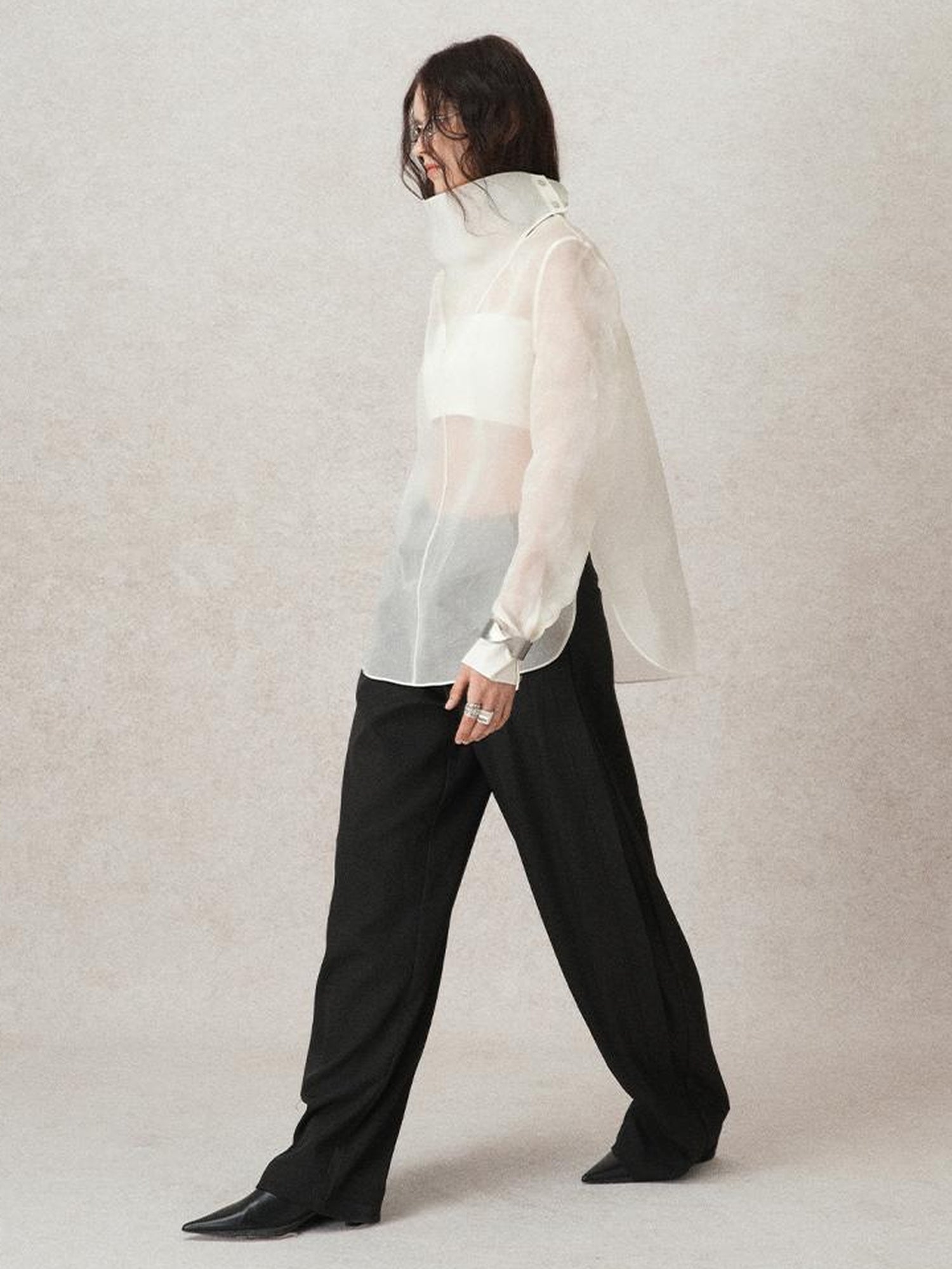 AnnoMundi Lightweight Silk Shirt French Style White Blouse V Neck T Shirt Long Sleeve