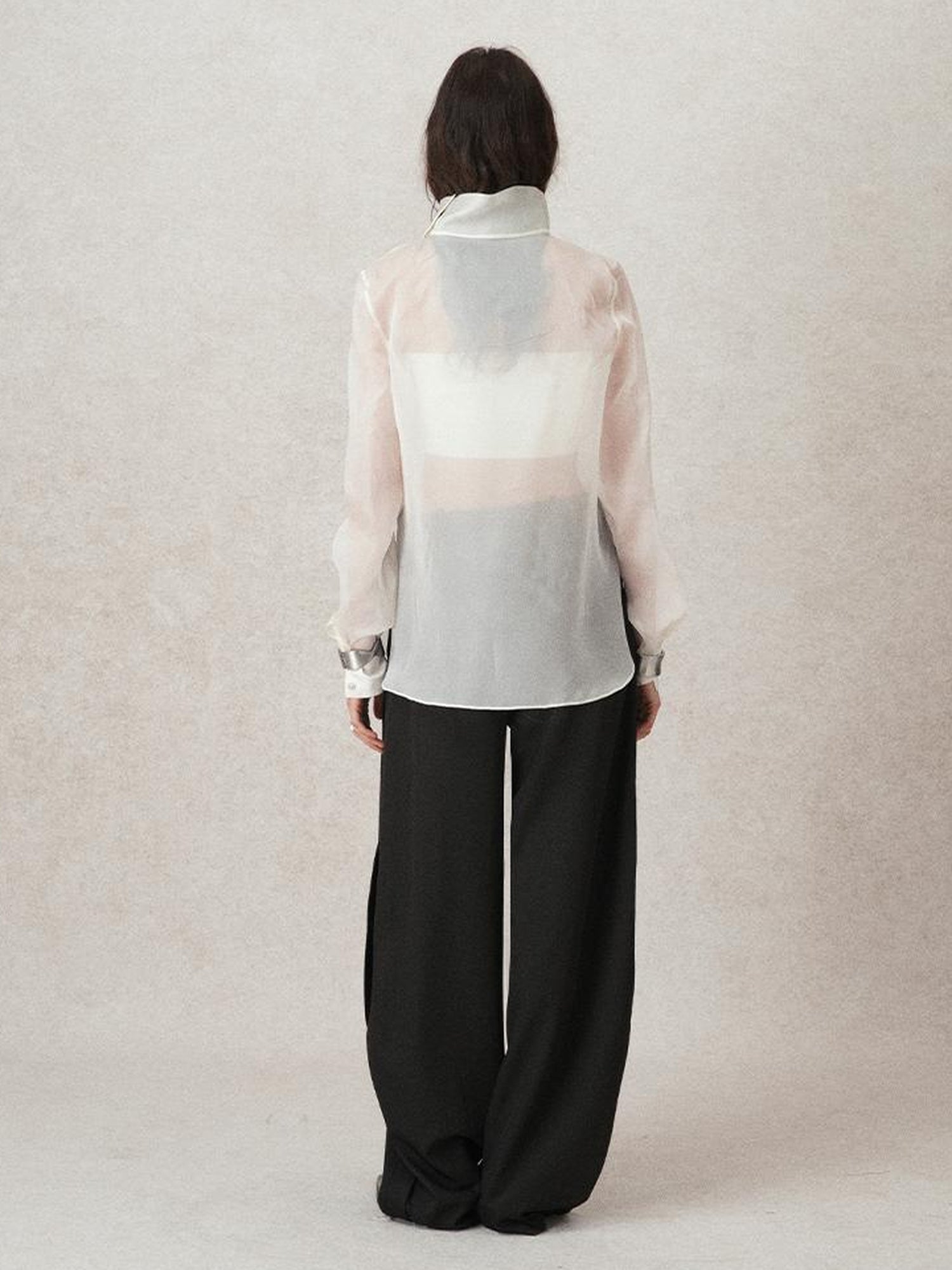 AnnoMundi Lightweight Silk Shirt French Style White Blouse V Neck T Shirt Long Sleeve