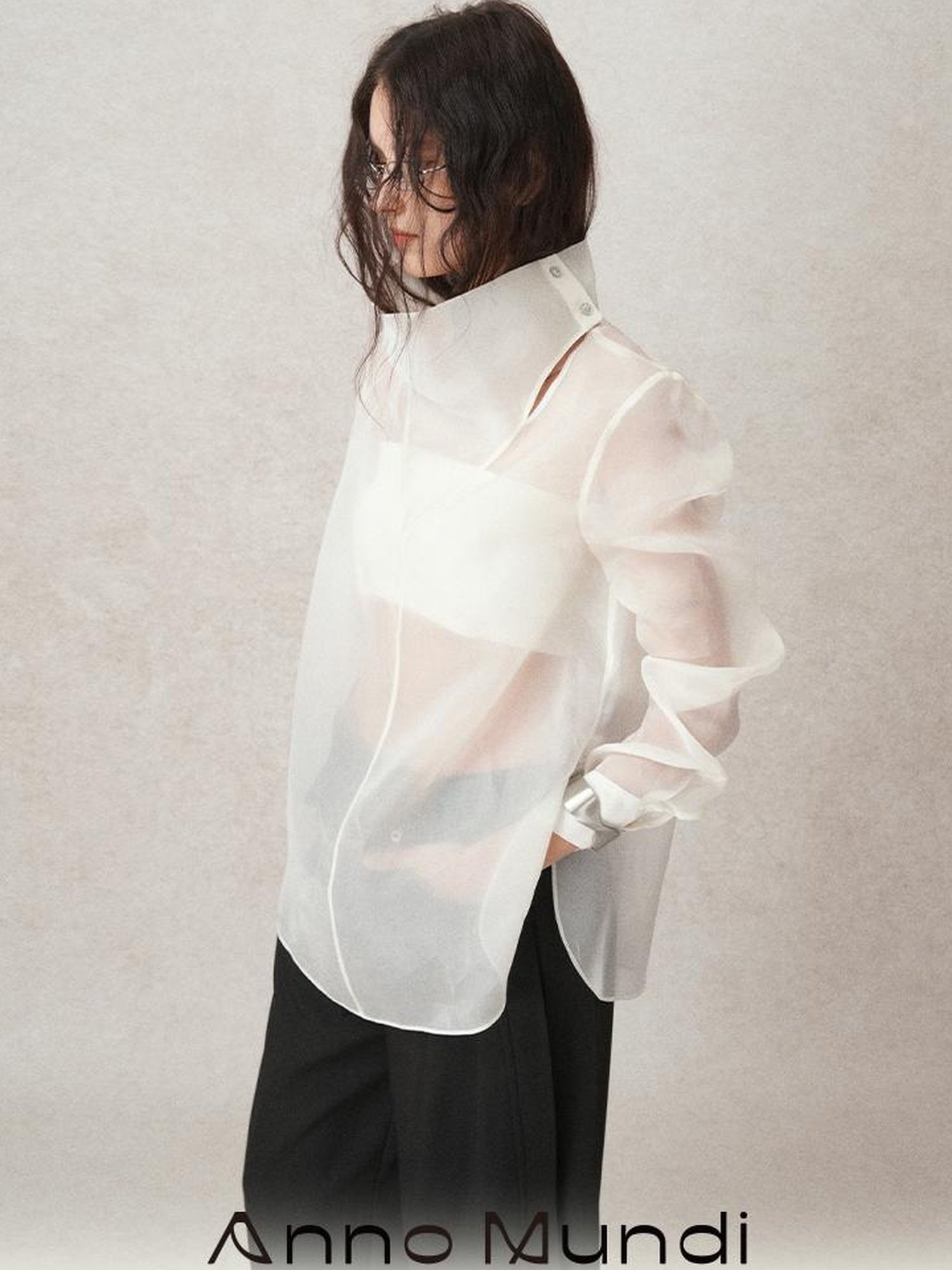 AnnoMundi Lightweight Silk Shirt French Style White Blouse V Neck T Shirt Long Sleeve
