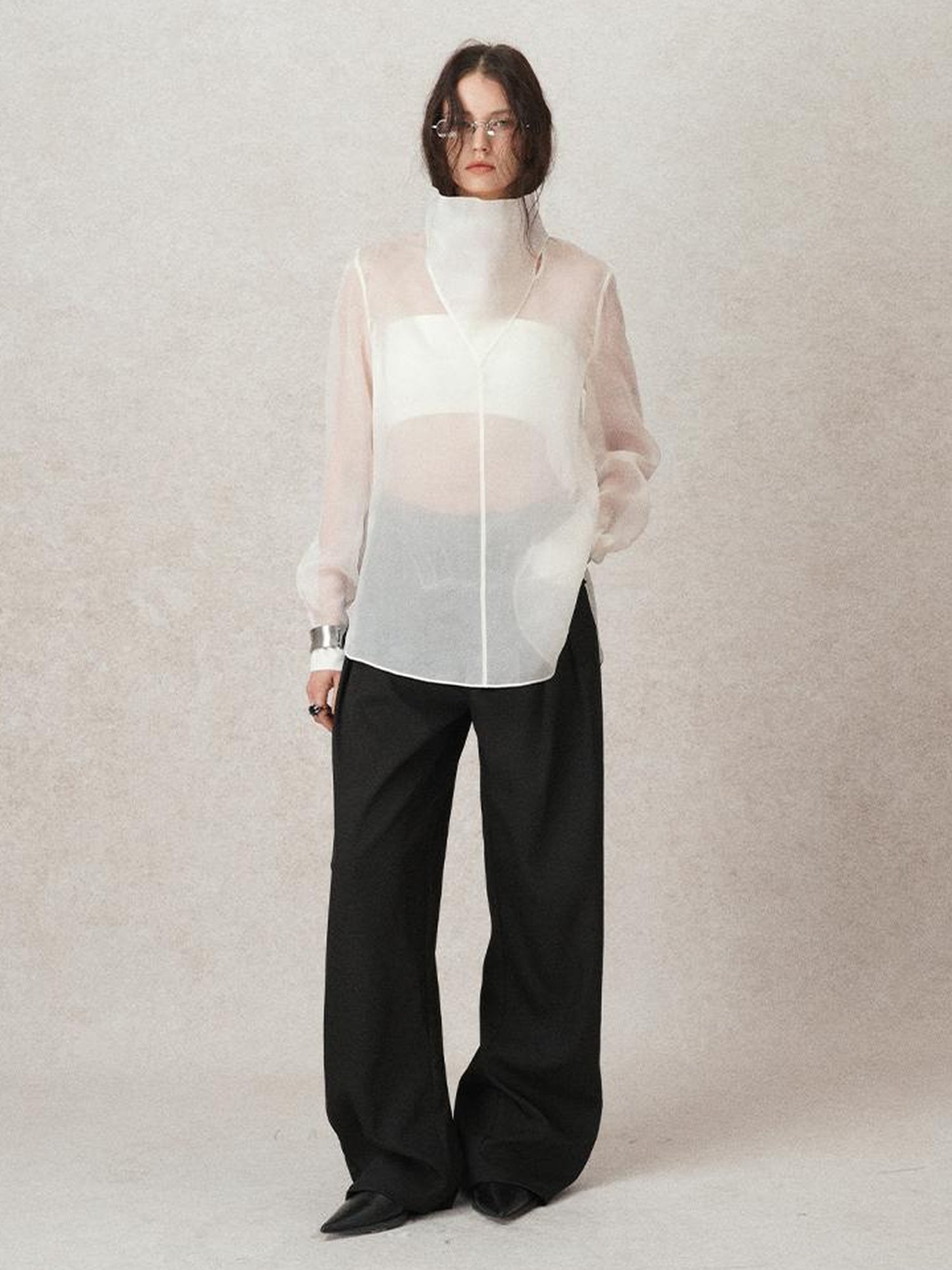 AnnoMundi Lightweight Silk Shirt French Style White Blouse V Neck T Shirt Long Sleeve