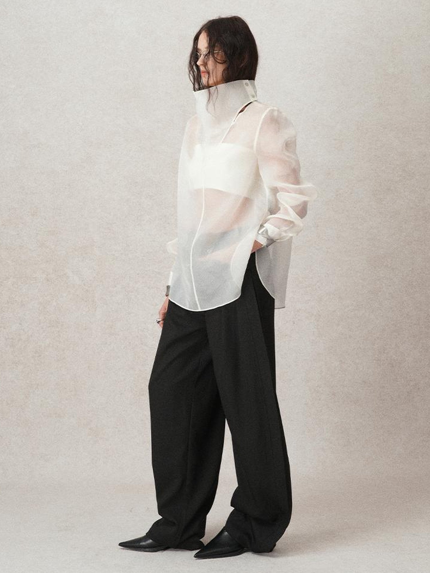 AnnoMundi Lightweight Silk Shirt French Style White Blouse V Neck T Shirt Long Sleeve
