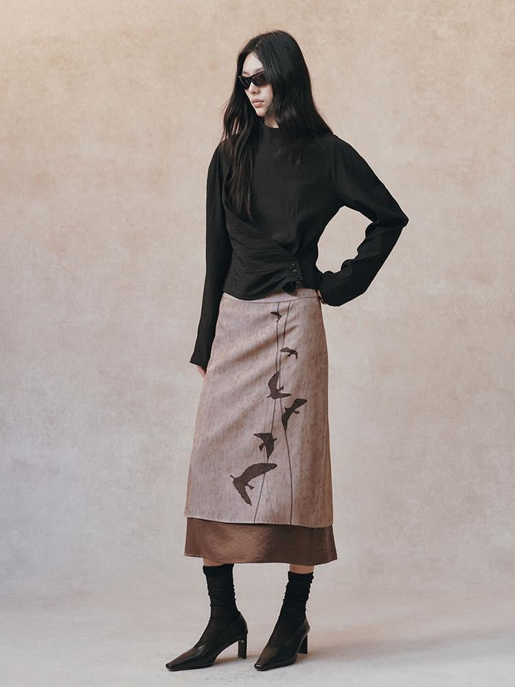 AnnoMundi Linear Bird Print Colorblock Straight Women&