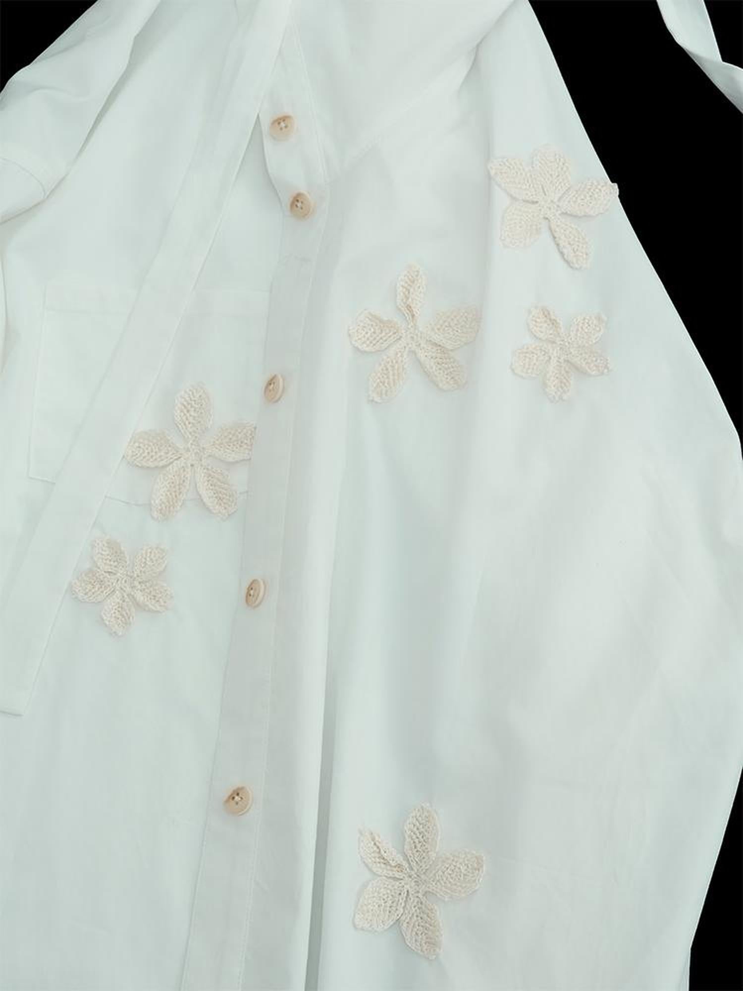 AnnoMundi Linen Crochet Lyocell Cotton Stand Up Collar Loose White Shirt